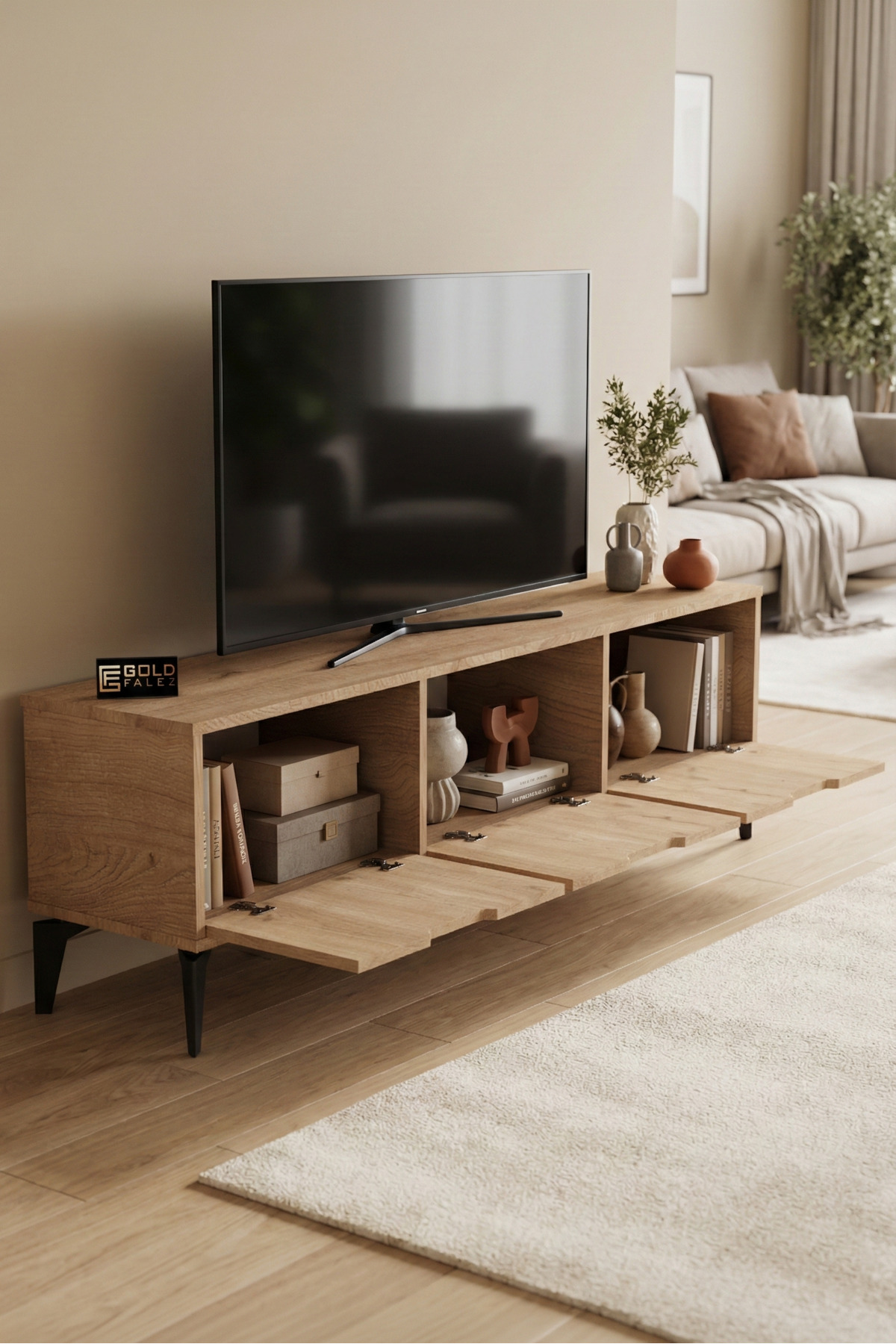 Goldfalez Royal TV Sehpası Suntalam Bej 160x35 görsel 3