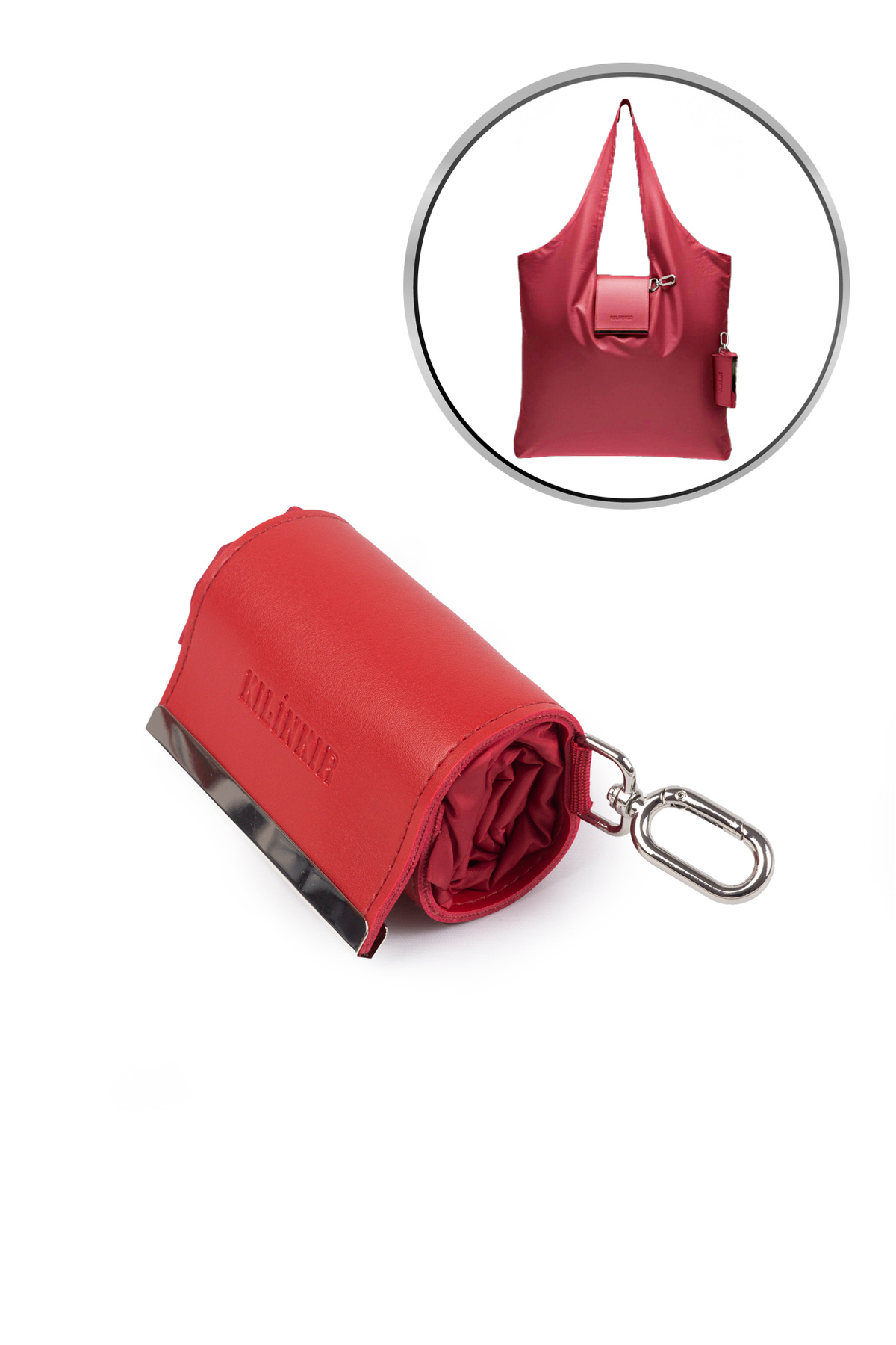 Satin Folding Roll Practical Snap Capsule Shopping Grocery Beach Pocket Hand/Sleeve Bag Red K004