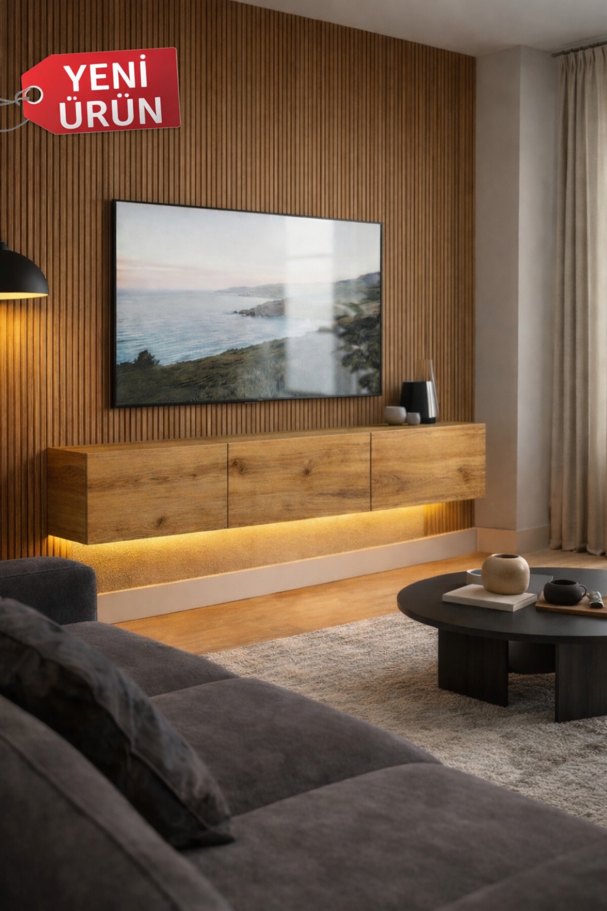 Milan Led Lighted TV Unit 180 cm Atlantik Pine Modern Shelf TV Stand