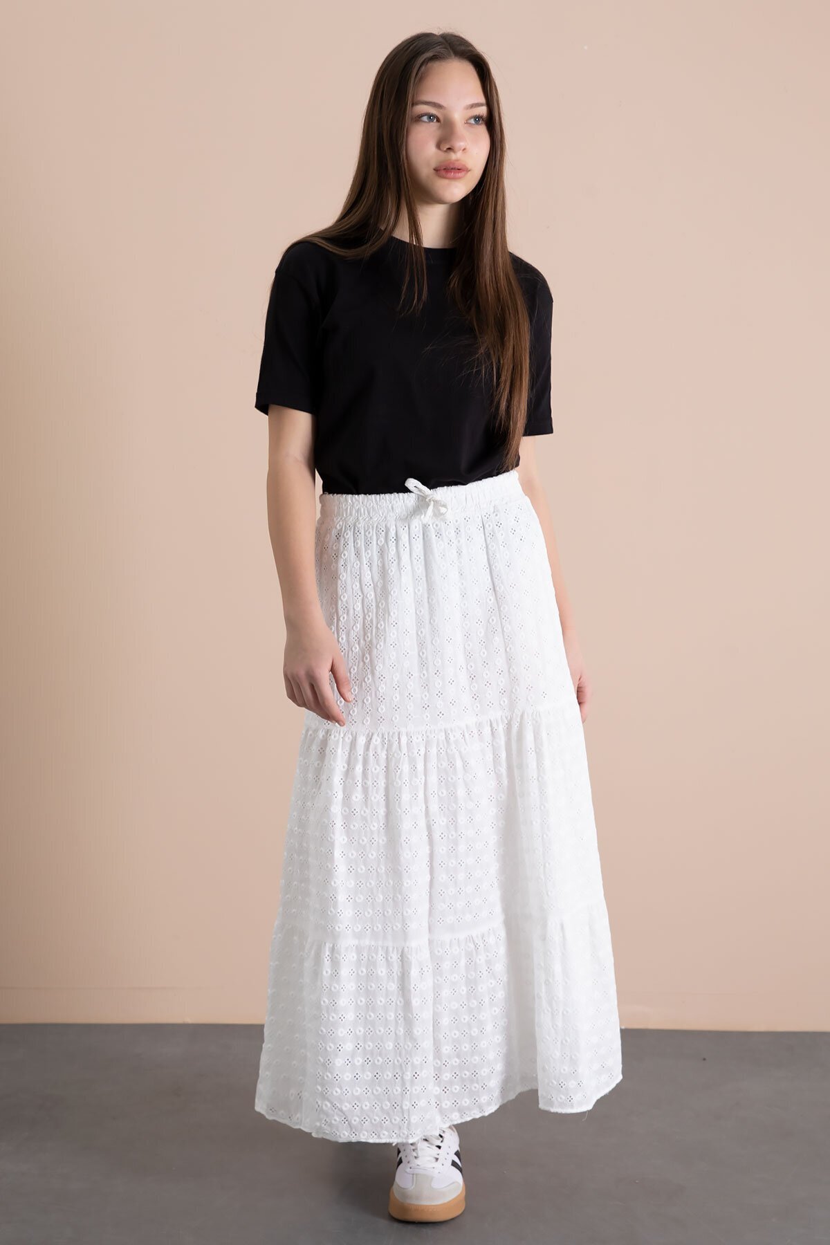 Cansın Mini  Beyaz Kız Çocuk Uzun Kesim Fistolu Etek 23777 - Görsel 3