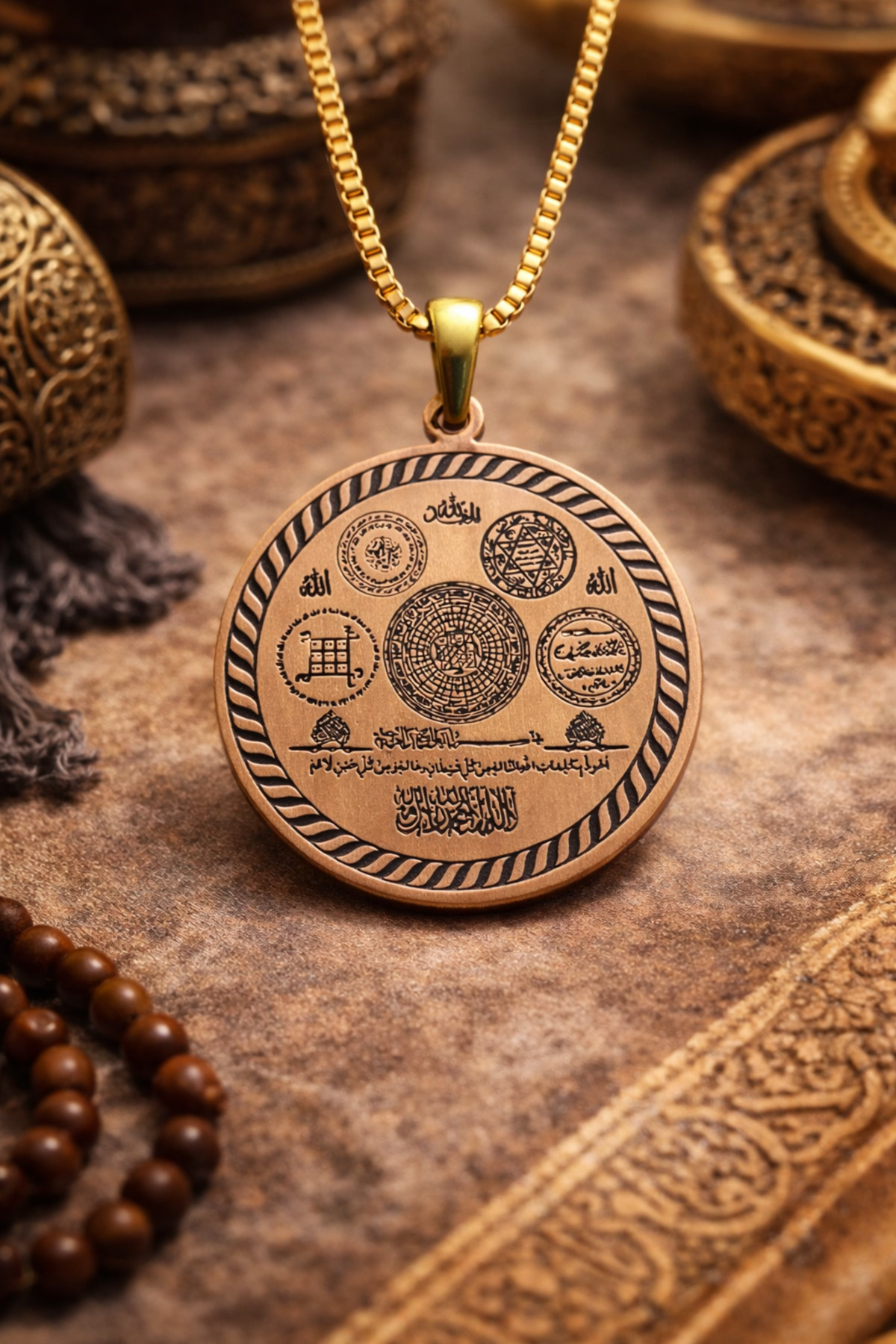 Luck and Wealth Prayers Embroidered 100% Pure Copper Necklace - Men Women 100% Pure Copper Necklace