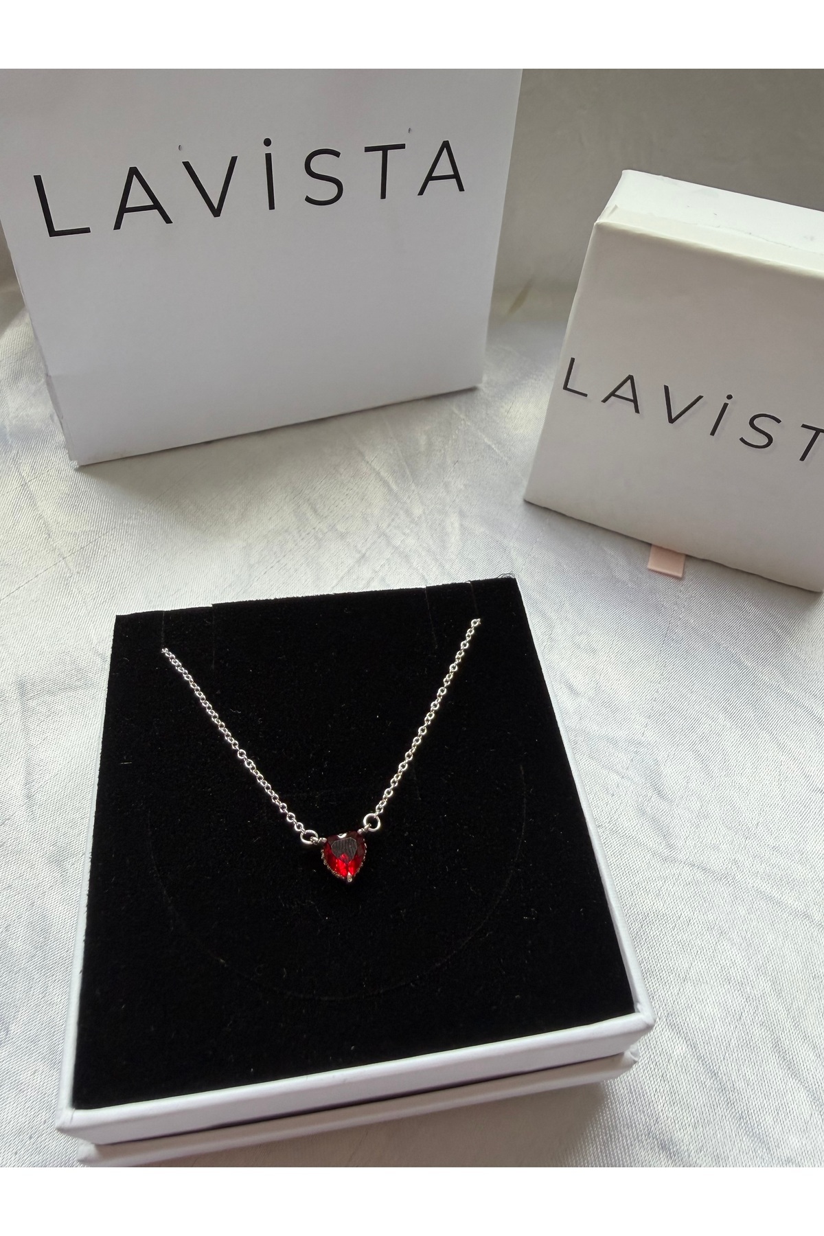 Lavista Silver Kırmızı Kalpli Gümüş Kolye