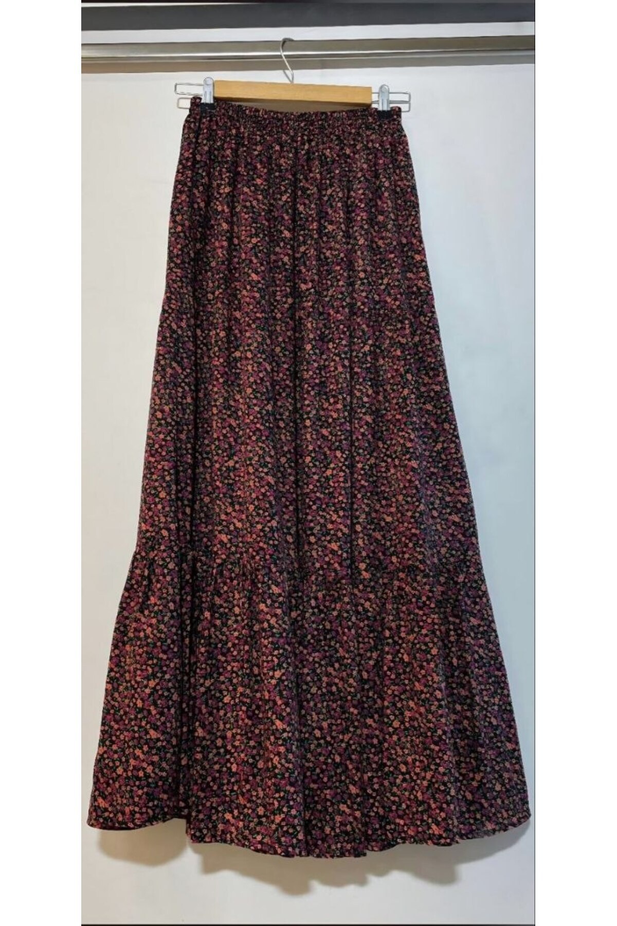 inci wears  Çıtır Çiçekli Bordo Viskon Etek - Görsel 2