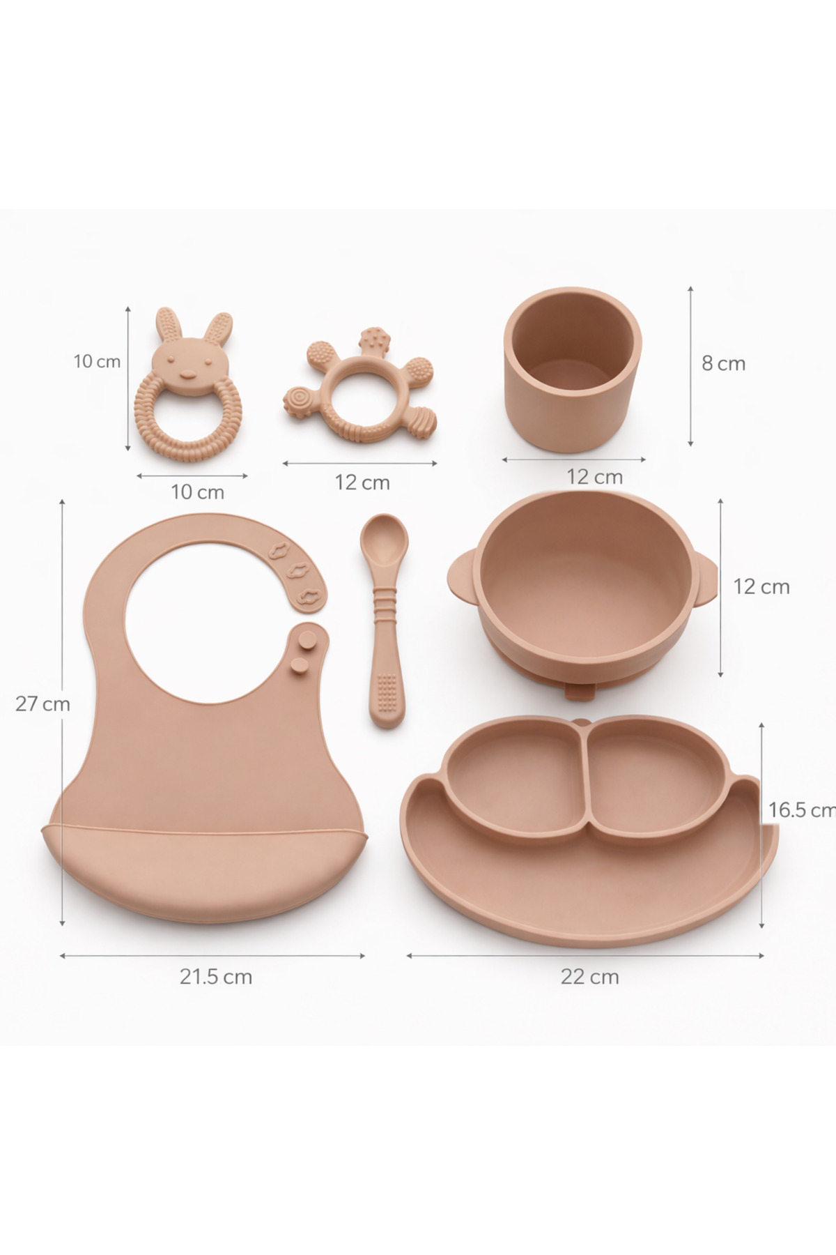 evolis kitchen 7'Li Bebek Beslenme Seti Vakumlu Silikon-Mama Tabağı-Mama Kasesi-Bardağı Kaşık-Önlük Diş Kaşıyıcısı fotoğrafı 5 (önizleme)