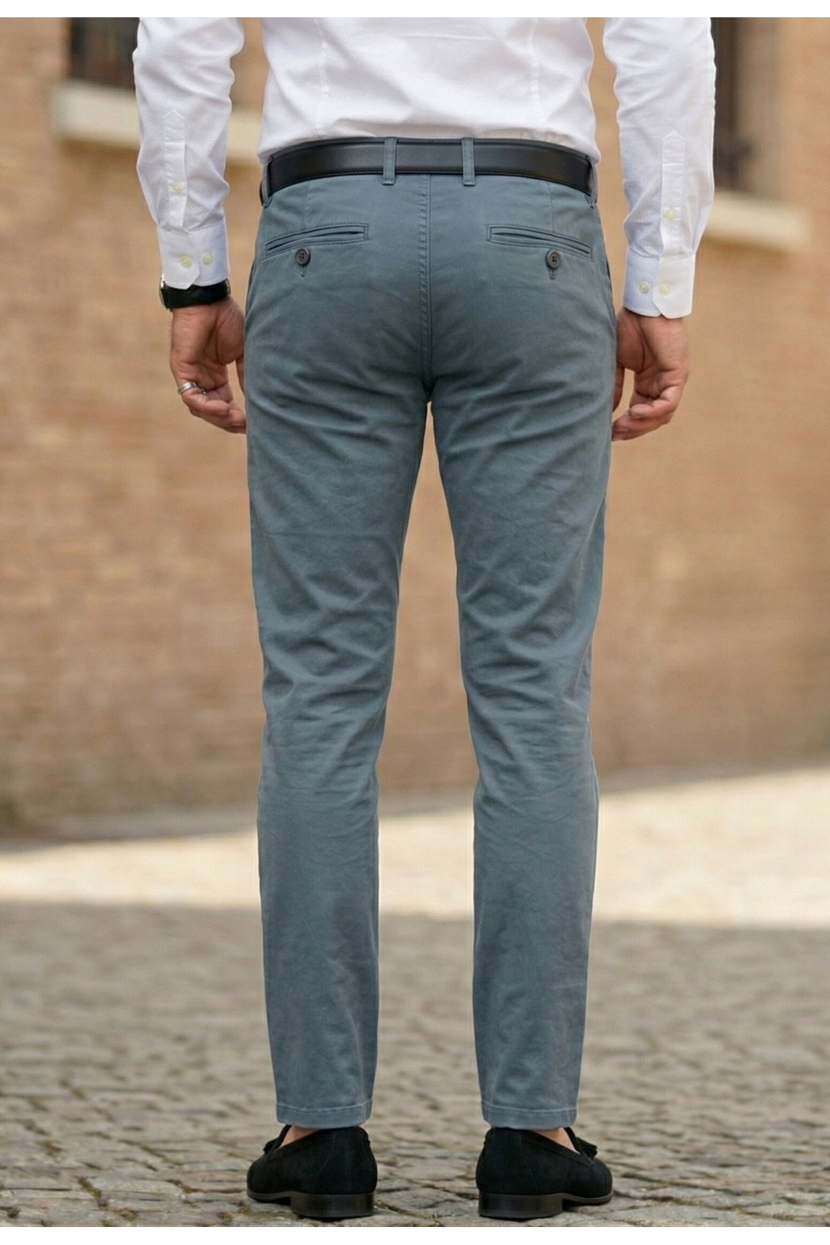 Erkek Sis Mavisi Gabardin Pamuklu Slim Fit Esnek Ofis Stili Chino Pantolon — آبی XRT34569988001 — تصویر 4 از 7