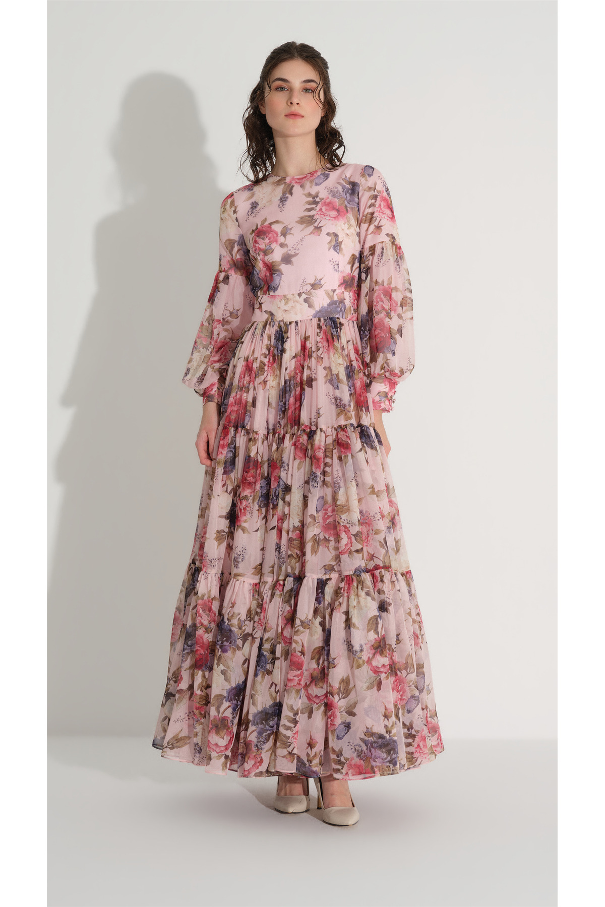miha Hicran Önal Flower-Patterned Silk Chiffon Dress Pink