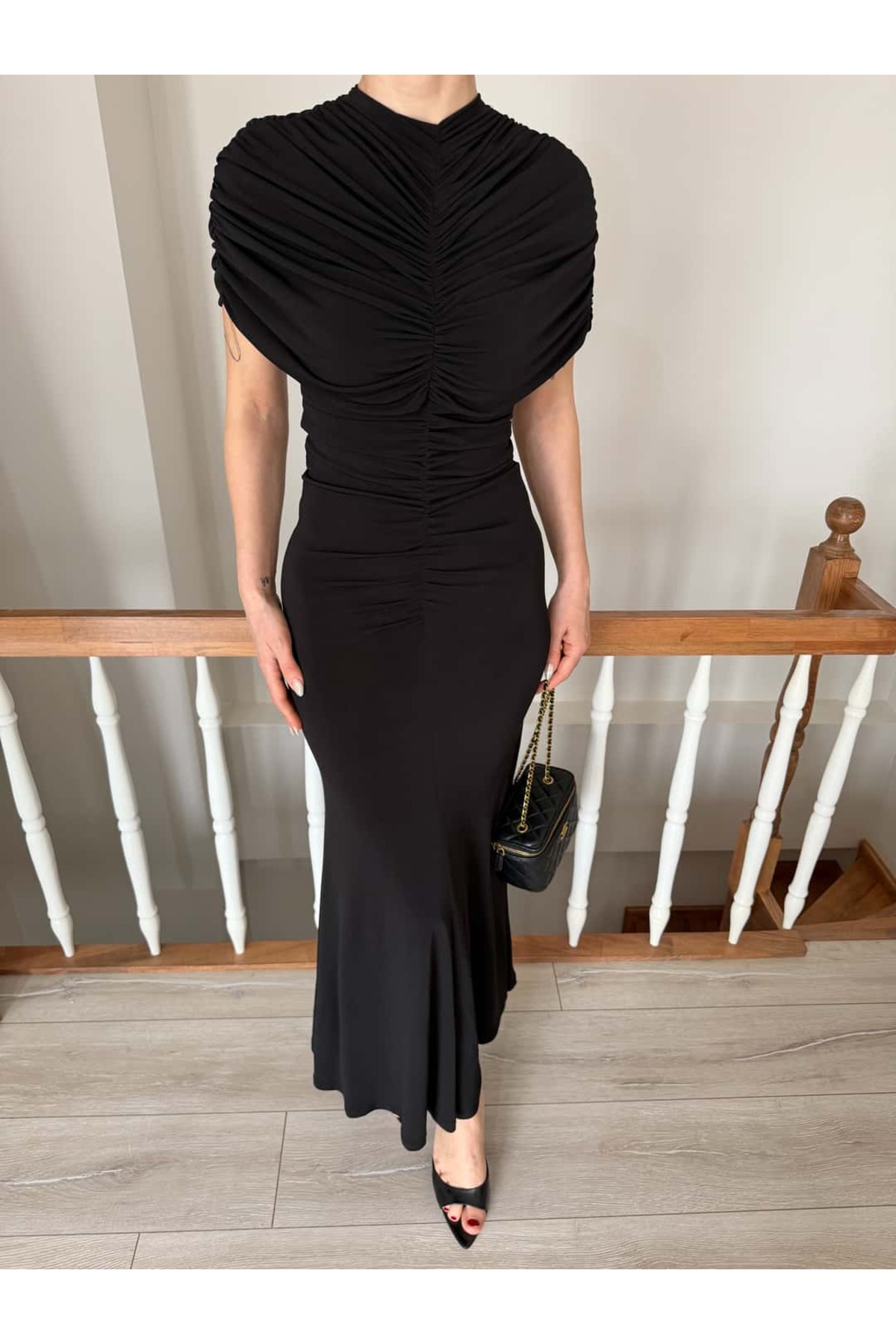 YK FASHION  Omuz Detaylı Sıfır Kol Elbise - Görsel 2