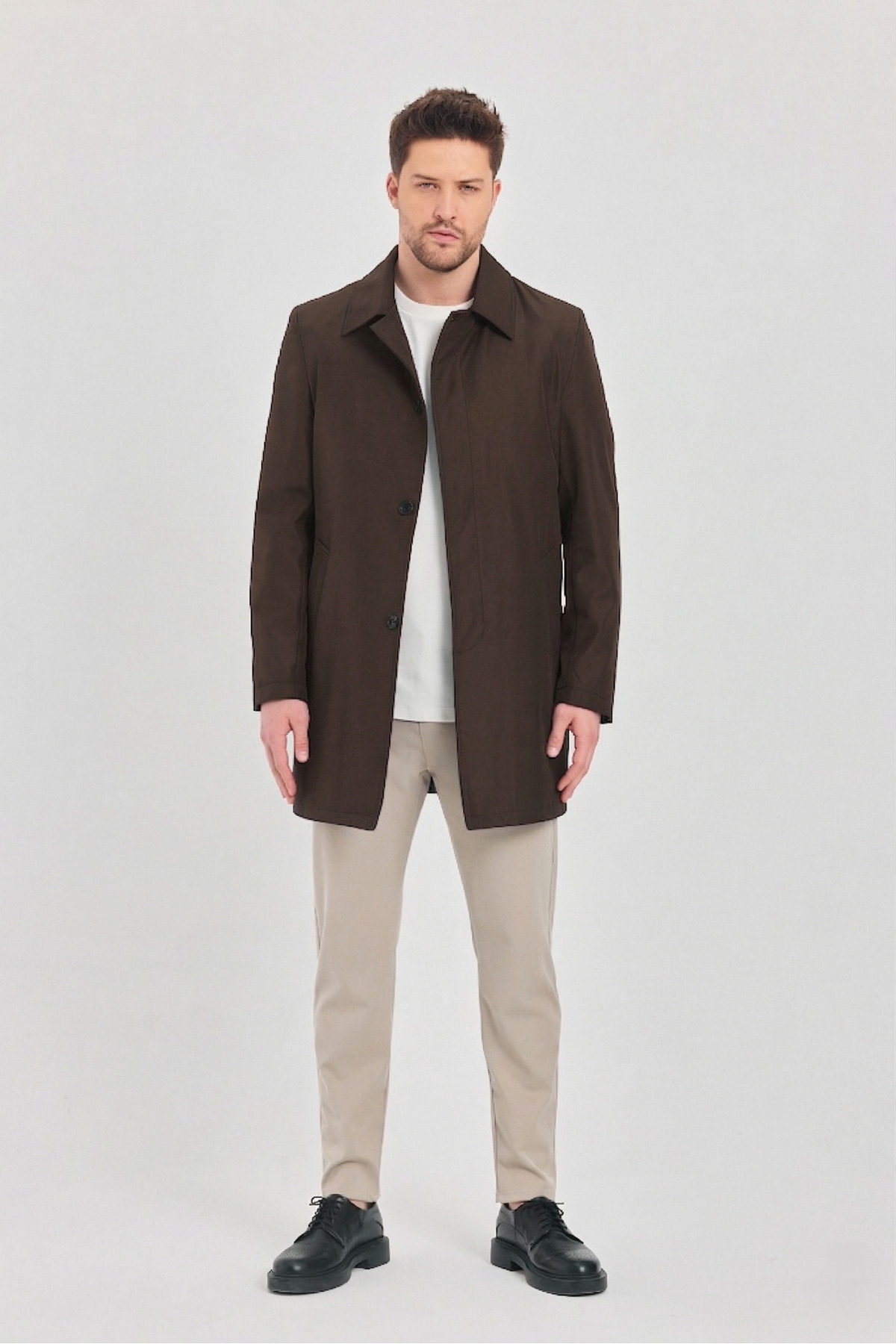 TREND KOMBİN  Erkek Kahverengi Klasik Yaka Standart Fit Trençkot - Görsel 2