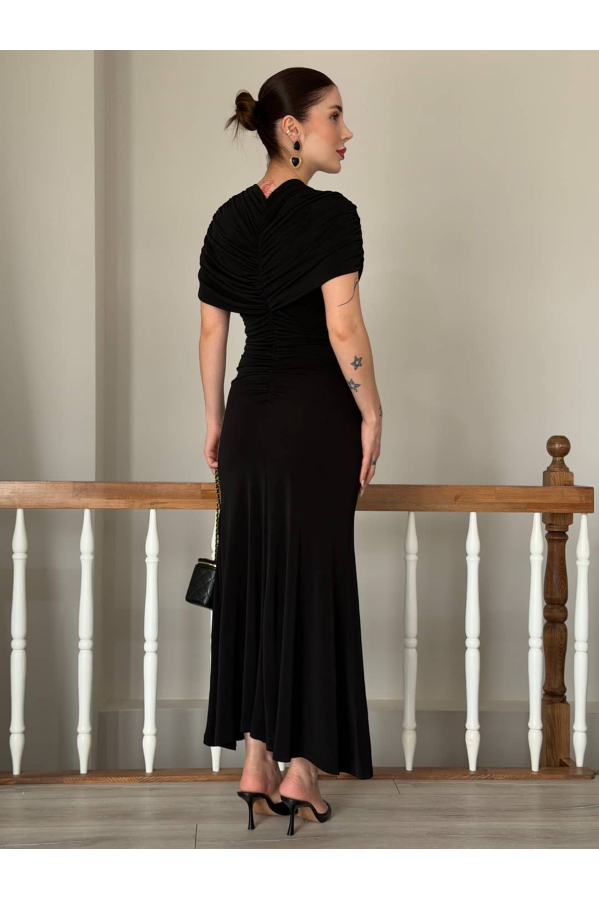YK FASHION  Omuz Detaylı Sıfır Kol Elbise - Görsel 5