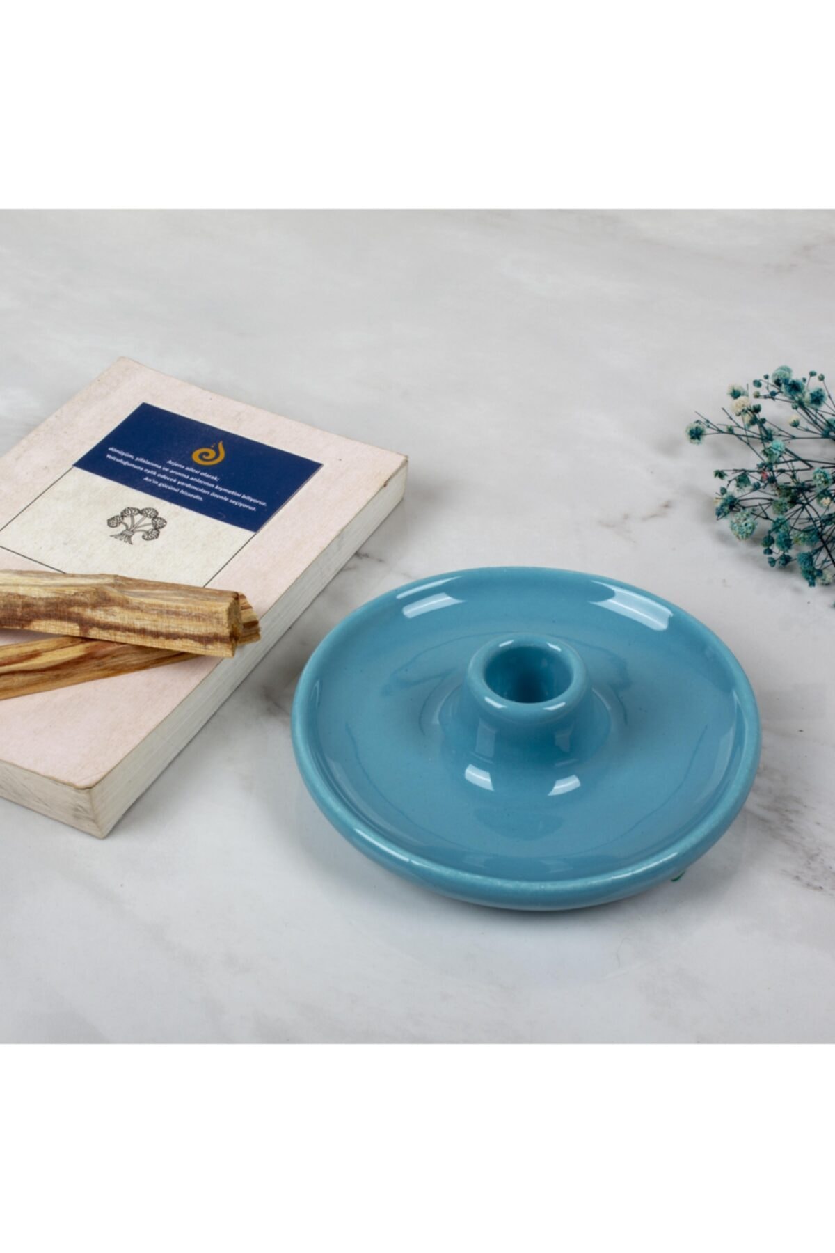 Ceramic Handmade Ice Blue Palo Santo Holder & 40g Palo Santo Set