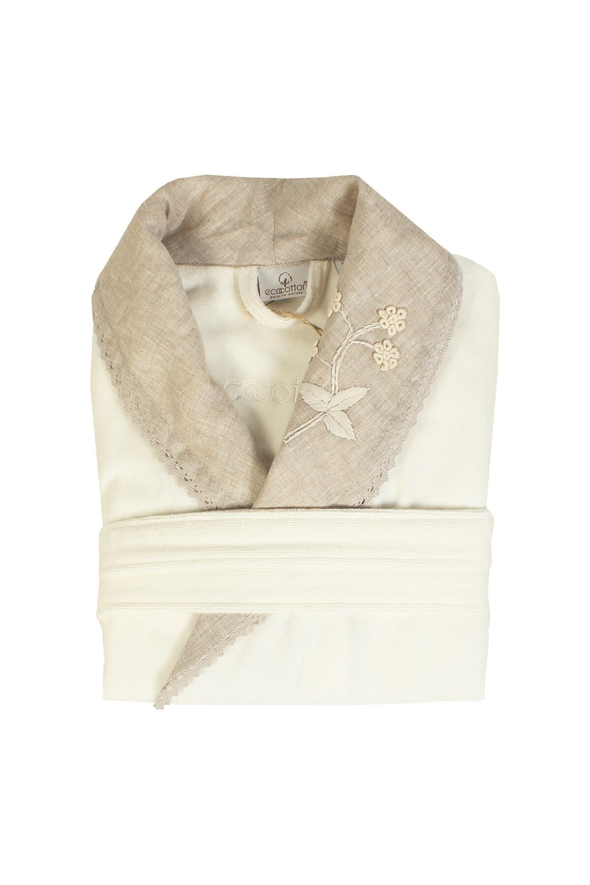 حوله زنانه بژ اکوکاتنEcocotton | Ayliz Krem Bayan Bornoz Small اورجینال - تصویر 2