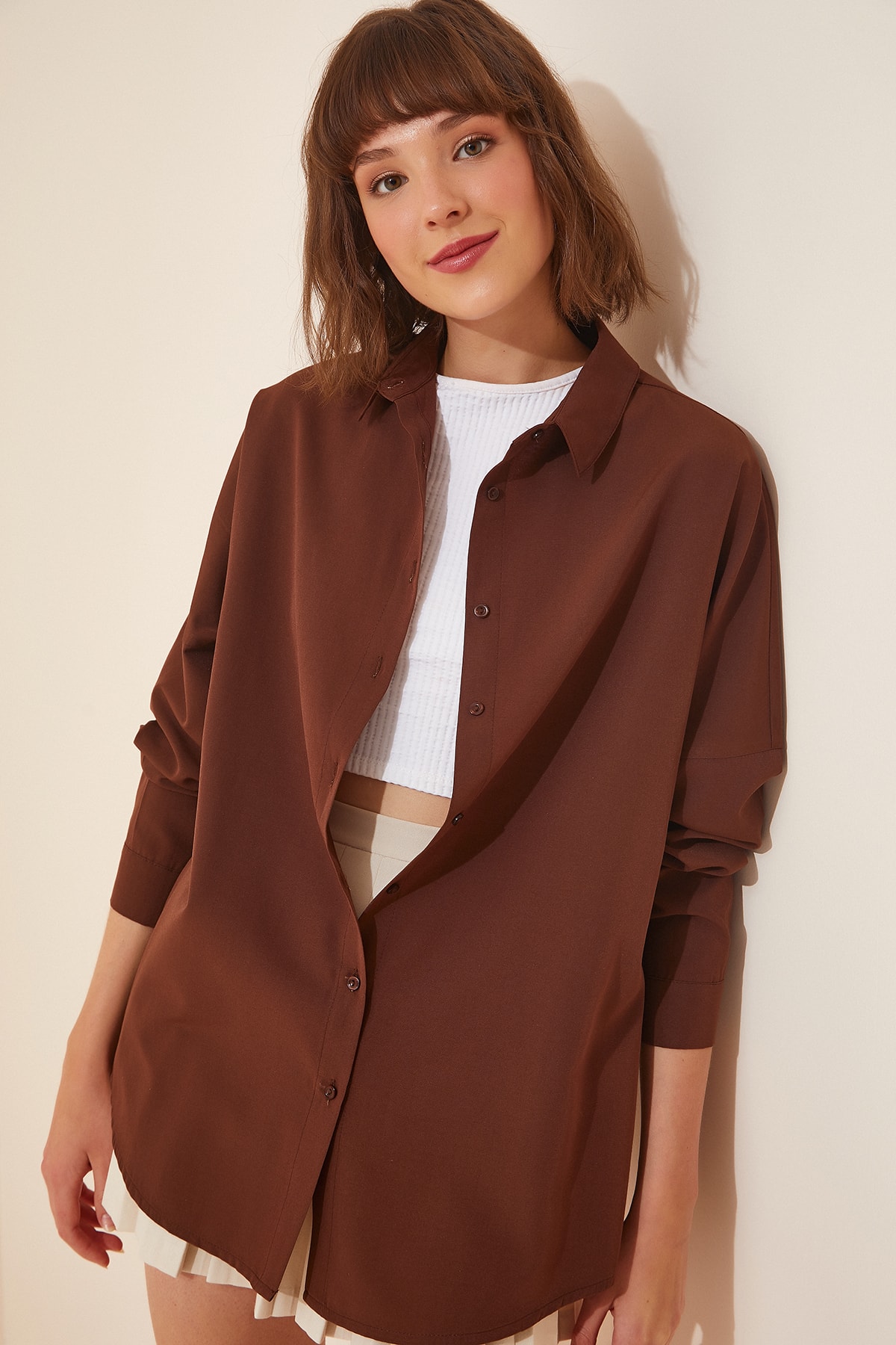 Happiness İstanbul Shirt - Brown - Oversize