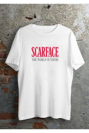Unisex Scarface Baskılı Beyaz Regular Fit T-shirt SCFTM01
