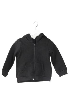 Siyah Bebek Fermuarlı Kapüşonlu Şardonlu Örme Sweatshirt sweat01