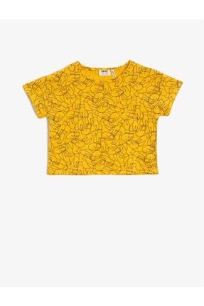 Kız Çocuk Sarı Bisiklet Yaka Kisa Kollu Pamuklu T-Shirt 1YKG18352IK