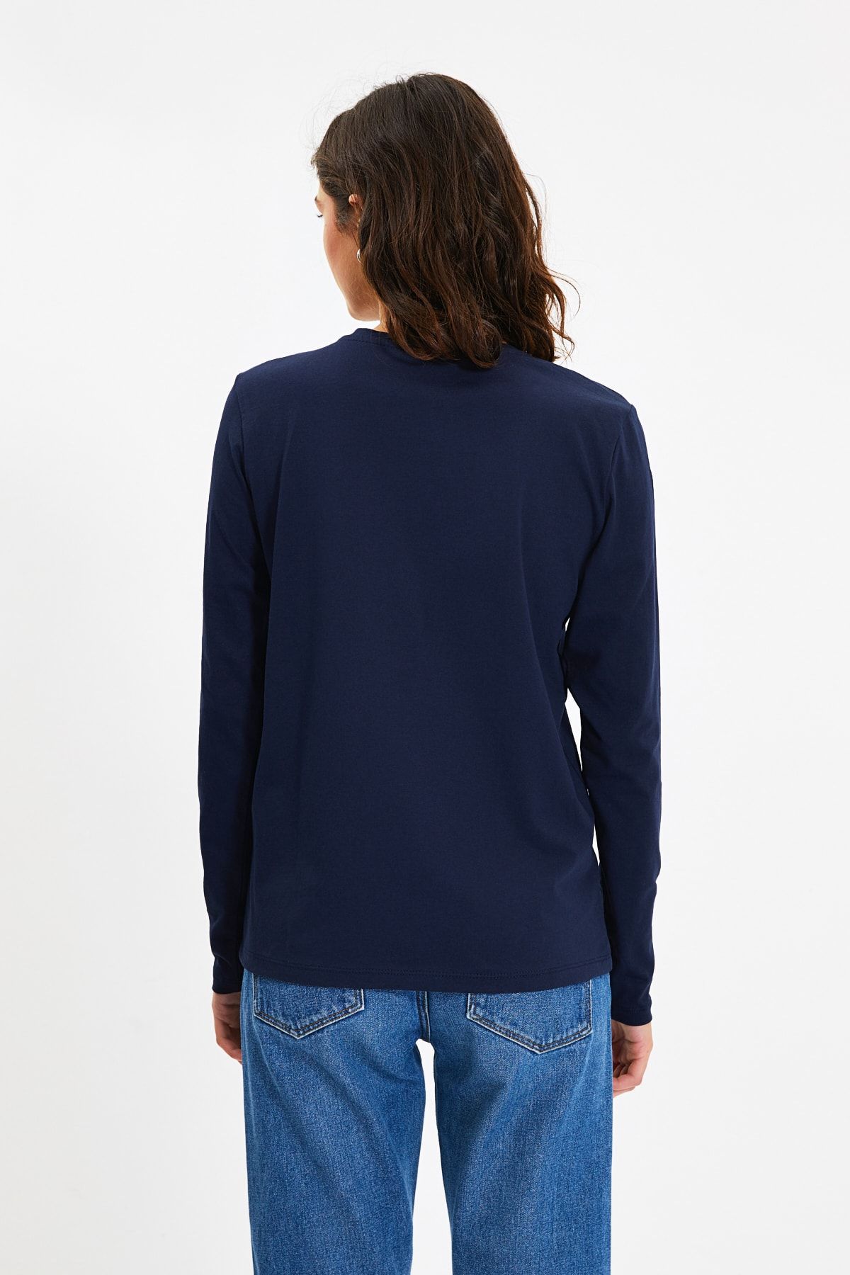 Trendyol Collection-Sötétkék-lila 100% pamut 2 db-os Basic Crew nyakú kötött póló csomag TWOAW21TS0095 3