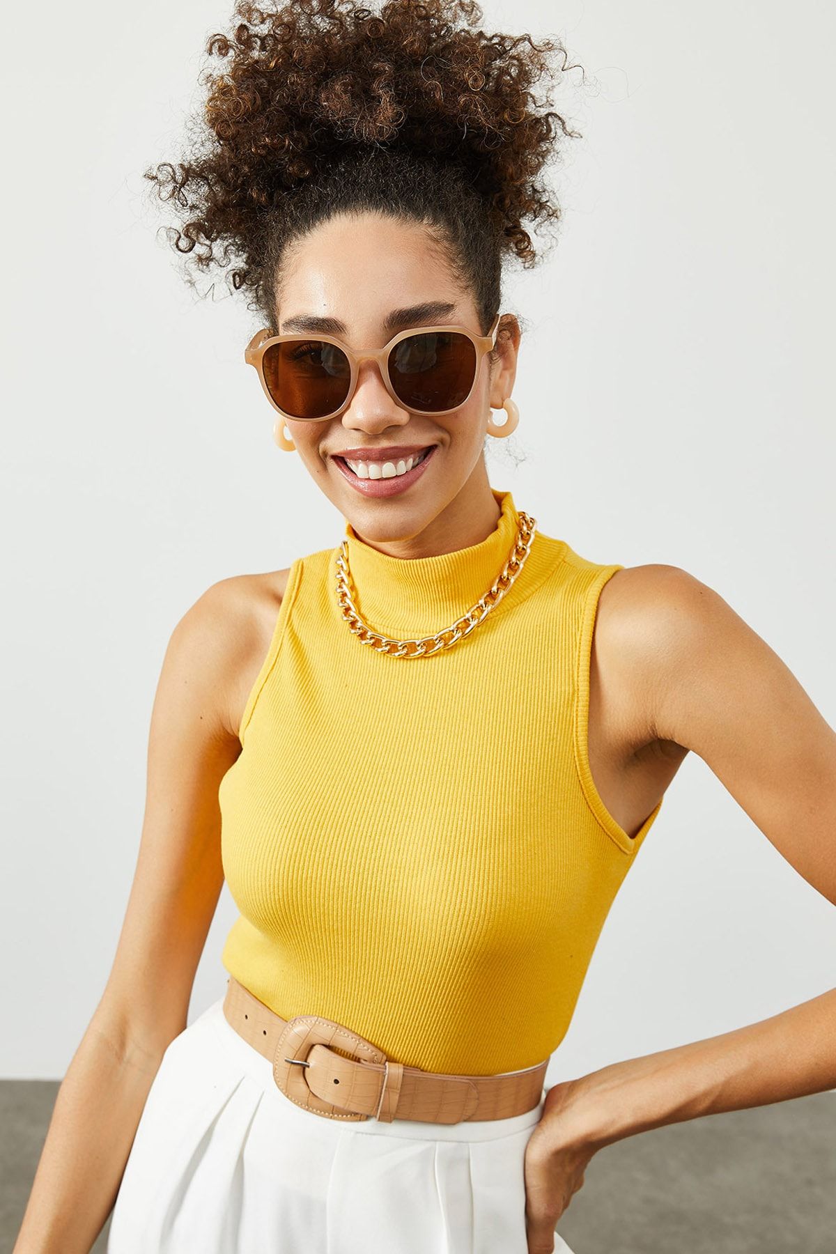XHAN Women s Yellow Half Turtleneck Blouse 2KZK2 12059 10 Trendyol