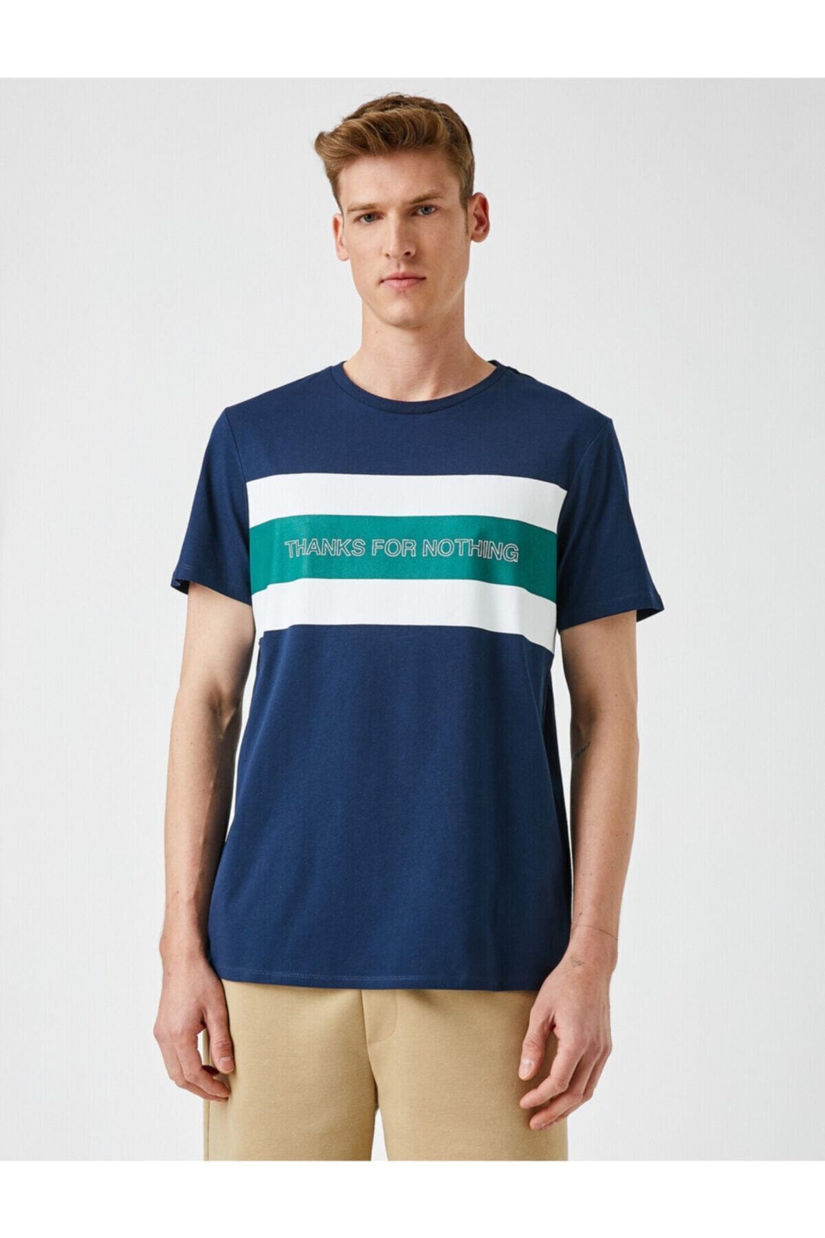 تیشرت مردانه آبی سرمه ای کوتون | 1YAM14149OK اورجینال - تصویر 3