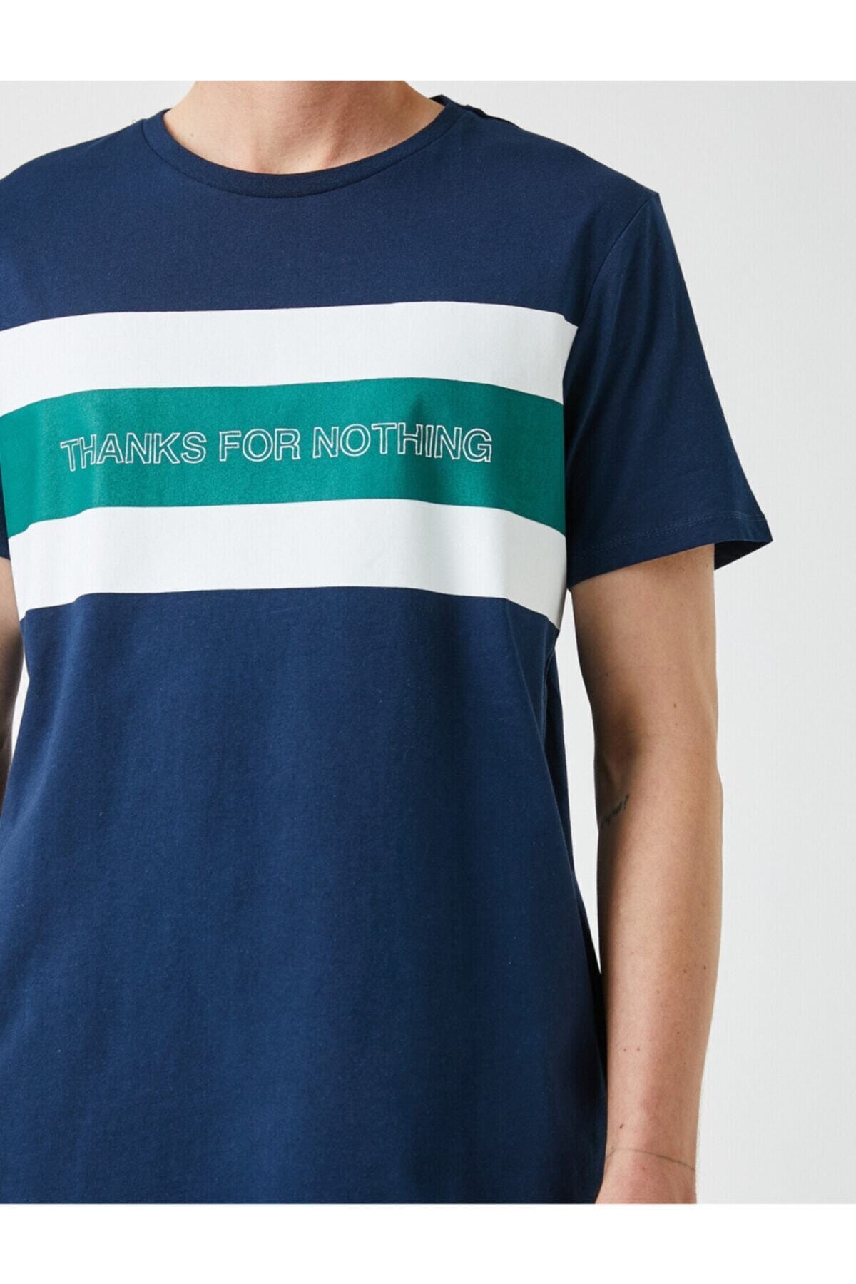 تیشرت مردانه آبی سرمه ای کوتون | 1YAM14149OK اورجینال - تصویر 5