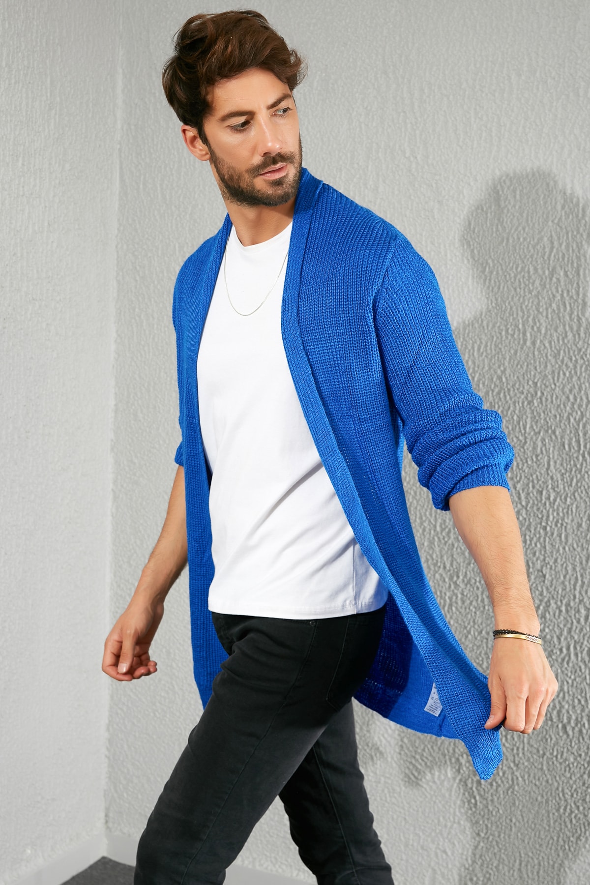 Sateen Men Cardigan - Blue - Regular fit - Trendyol