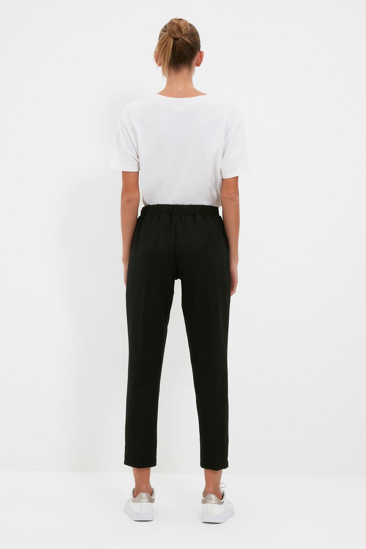 Trendyol Collection-Pantaloni țesuți de jogger cu detalii cu cravată neagră TWOSS19ST0212 6