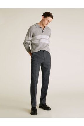 Yünlü Kareli Tailored Fit Pantolon T15002004T