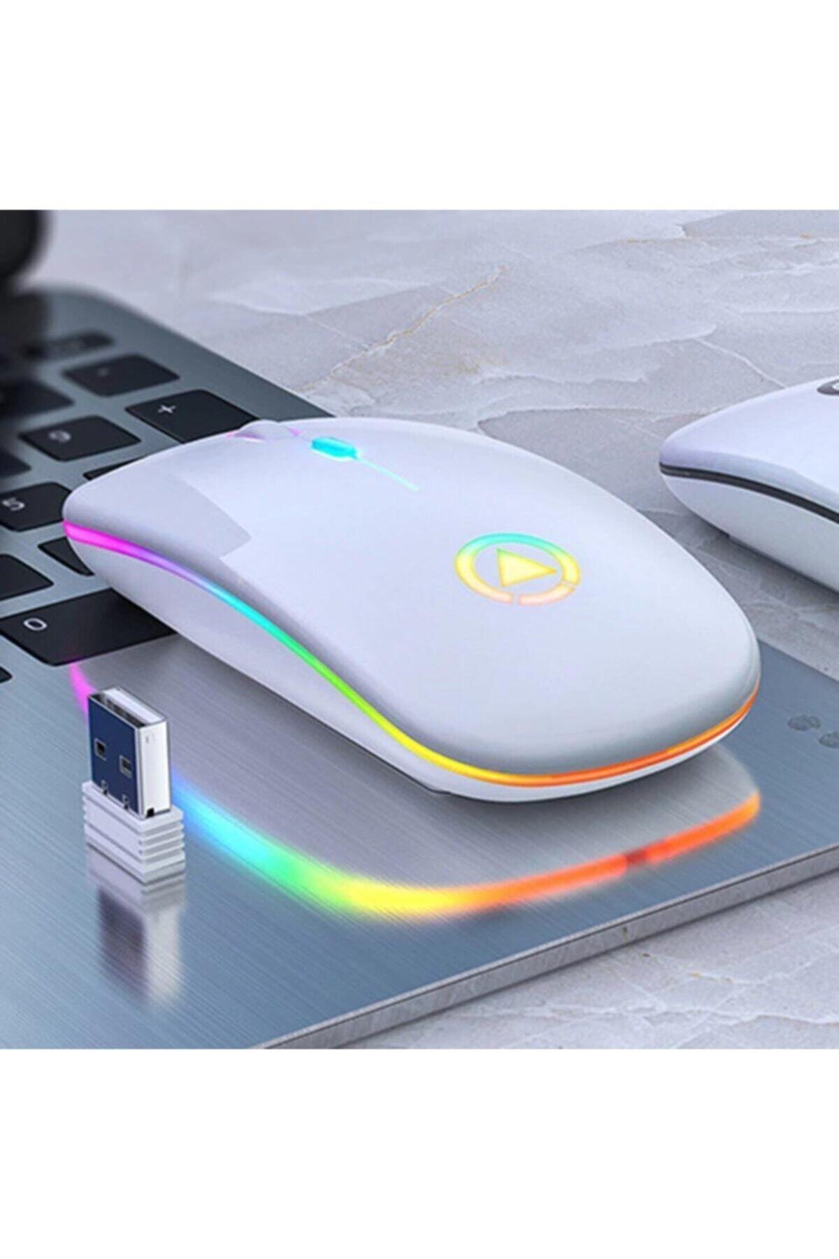 Şarj Edilebilir Kablosuz Led Işıklı Sessiz Optik Mouse 4