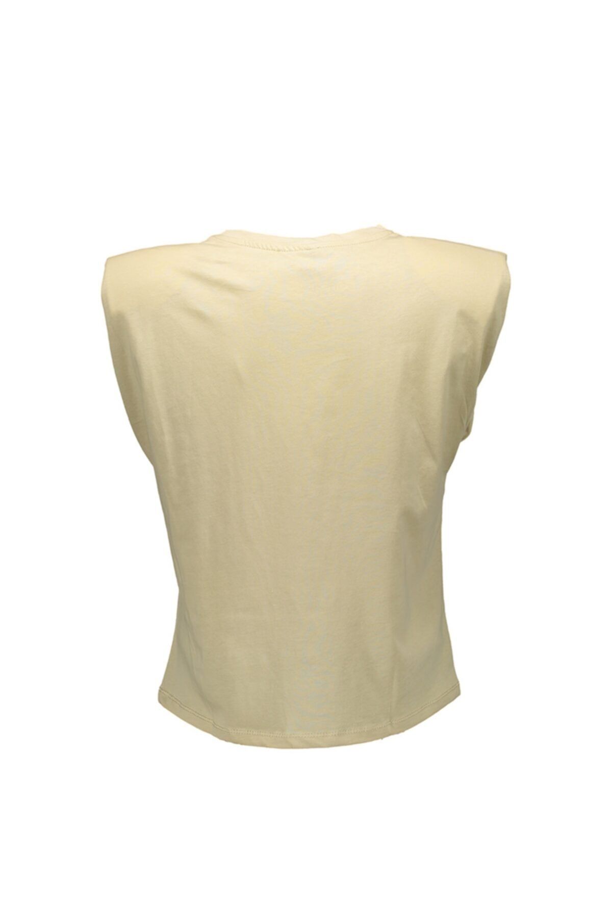 Collezione-Beige Padded Shoulder Detailed Comfortable T-shirt 2