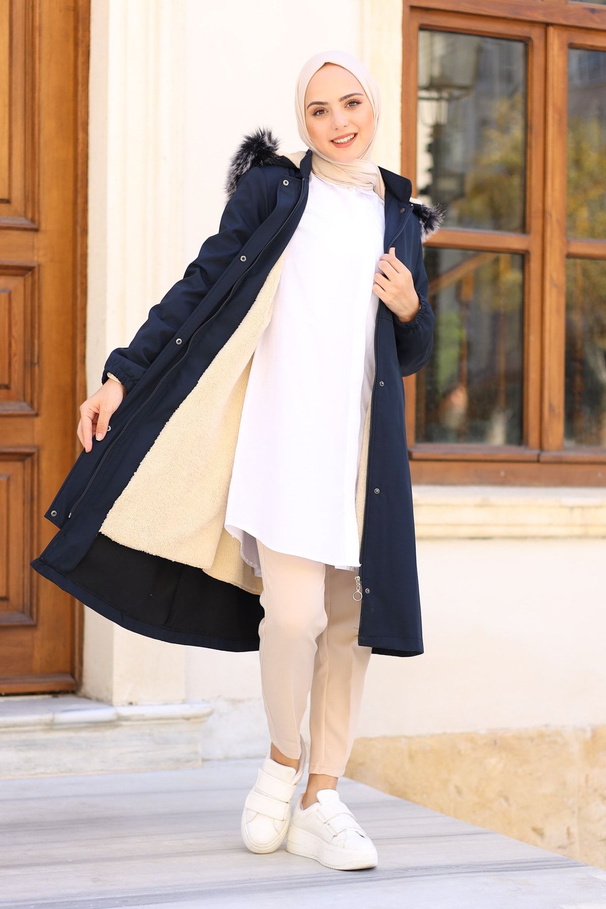 benguen-4039 Hoodie Inside Furry Bondi?t Παλτό Navy Blue 3