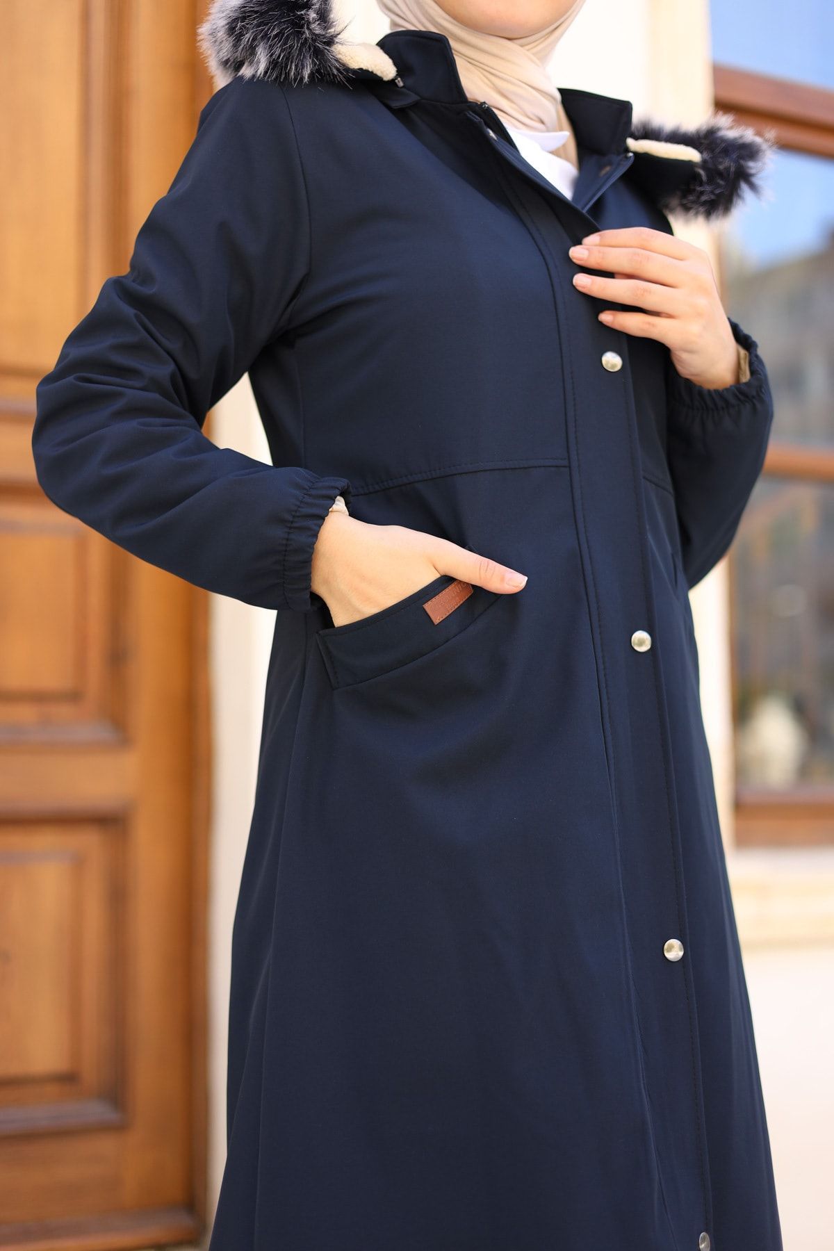 benguen-4039 Hoodie Inside Furry Bondi?t Παλτό Navy Blue 7