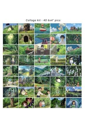 Studio Ghibli Yeşil Estetik Kolaj Seti – 40 Adet – 15×10 Cm – Anime Poster Seti – Kuşe Kağıt 350 Gr. Studio-Ghibli-Green-Horizontal40