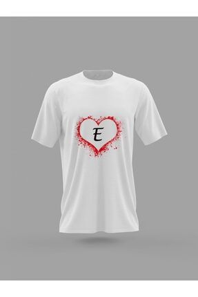 E Harfi Kalp Baskılı T-shirt PNRMTSHRT1075