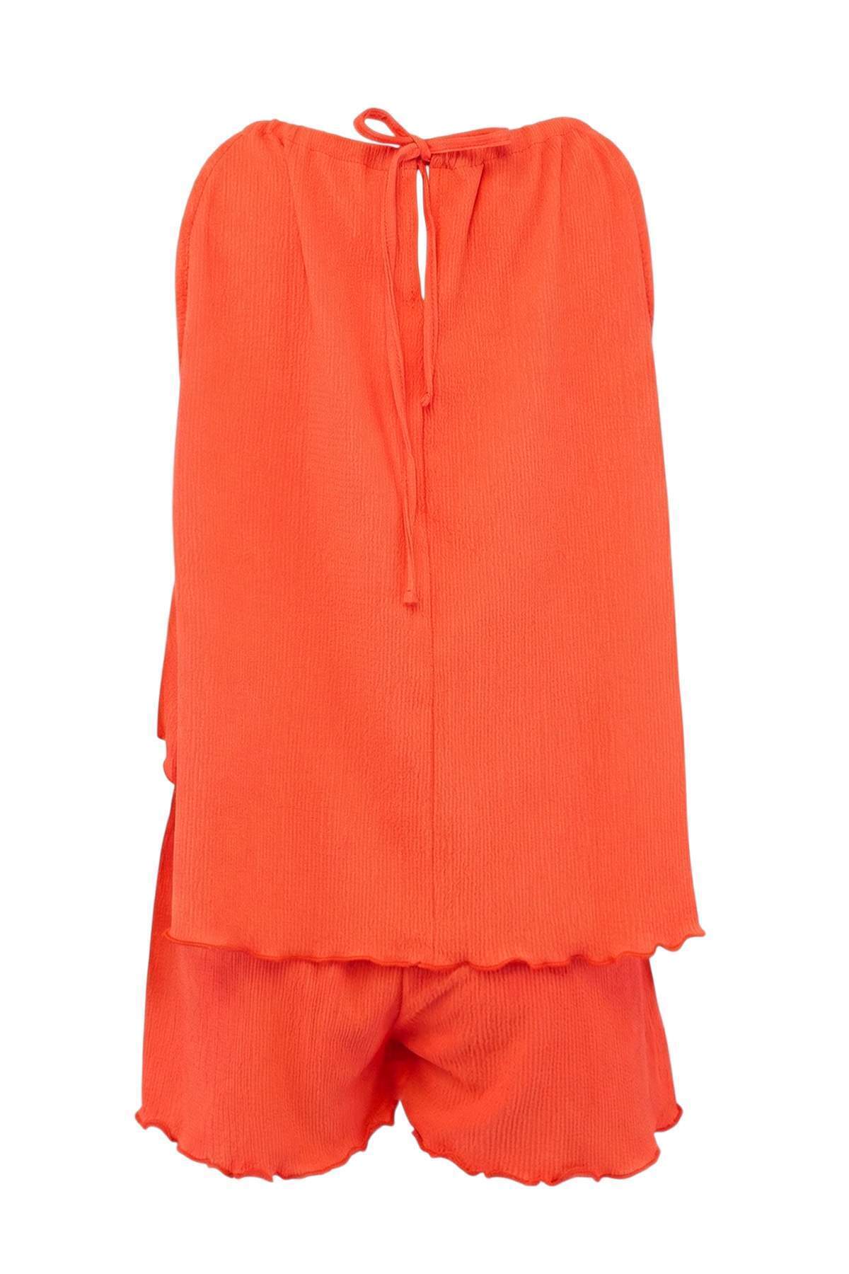 Trendyolmilla  Nar Çiçeği Örme Mini Halter Yaka Plaj Bluz Şort Takım TBESS26AU00030 - Görsel 5