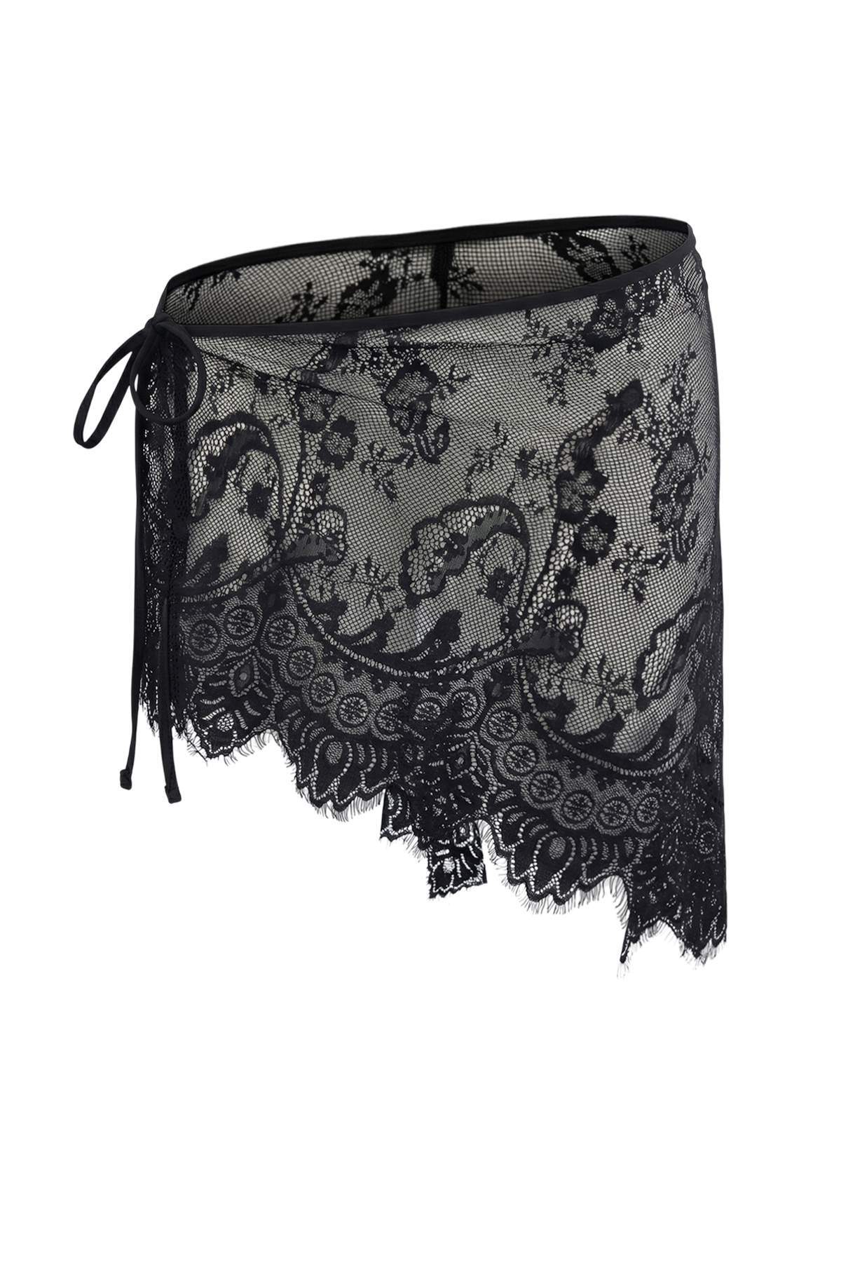 Trendyolmilla  Siyah Dantel Yandan Bağlamalı Transparan Örme Büyük Beden Pareo Etek TBBSS26AZ00043 - Görsel 5