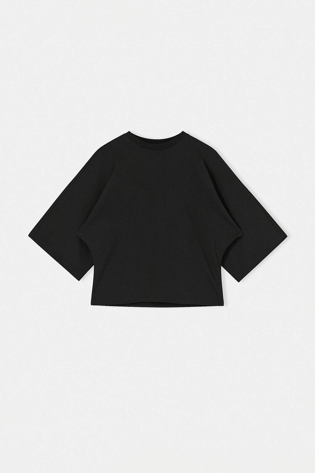 Trendyolmilla  Wardrobe Essentials-Siyah Geniş Kalıp Yarasa Kol %100 Pamuk Örme T-Shirt TWOSS26TS00047 - Görsel 5