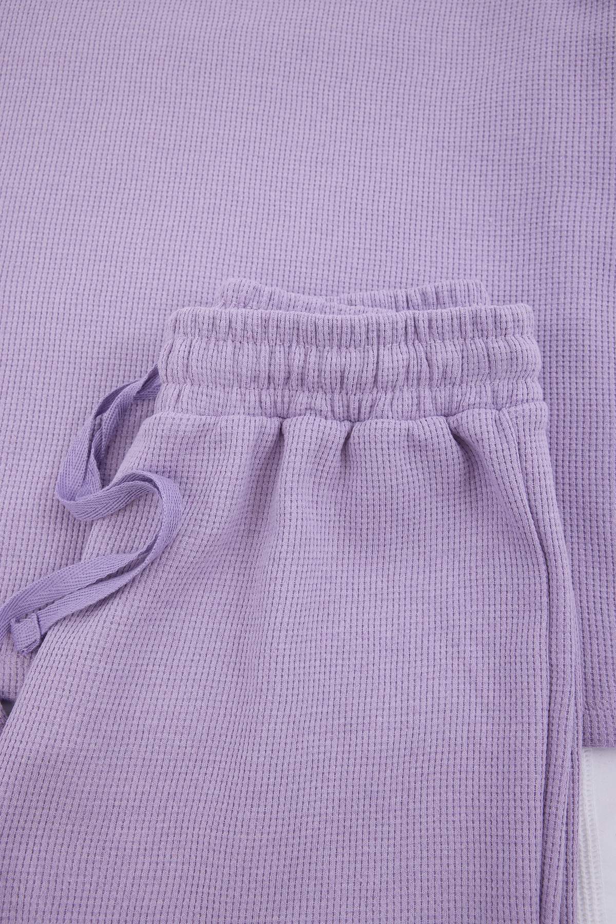 Trendyolmilla  Lila Bel Bağlama Detaylı Waffle Örme Pijama Takımı THMAW26PT00050 - Görsel 7