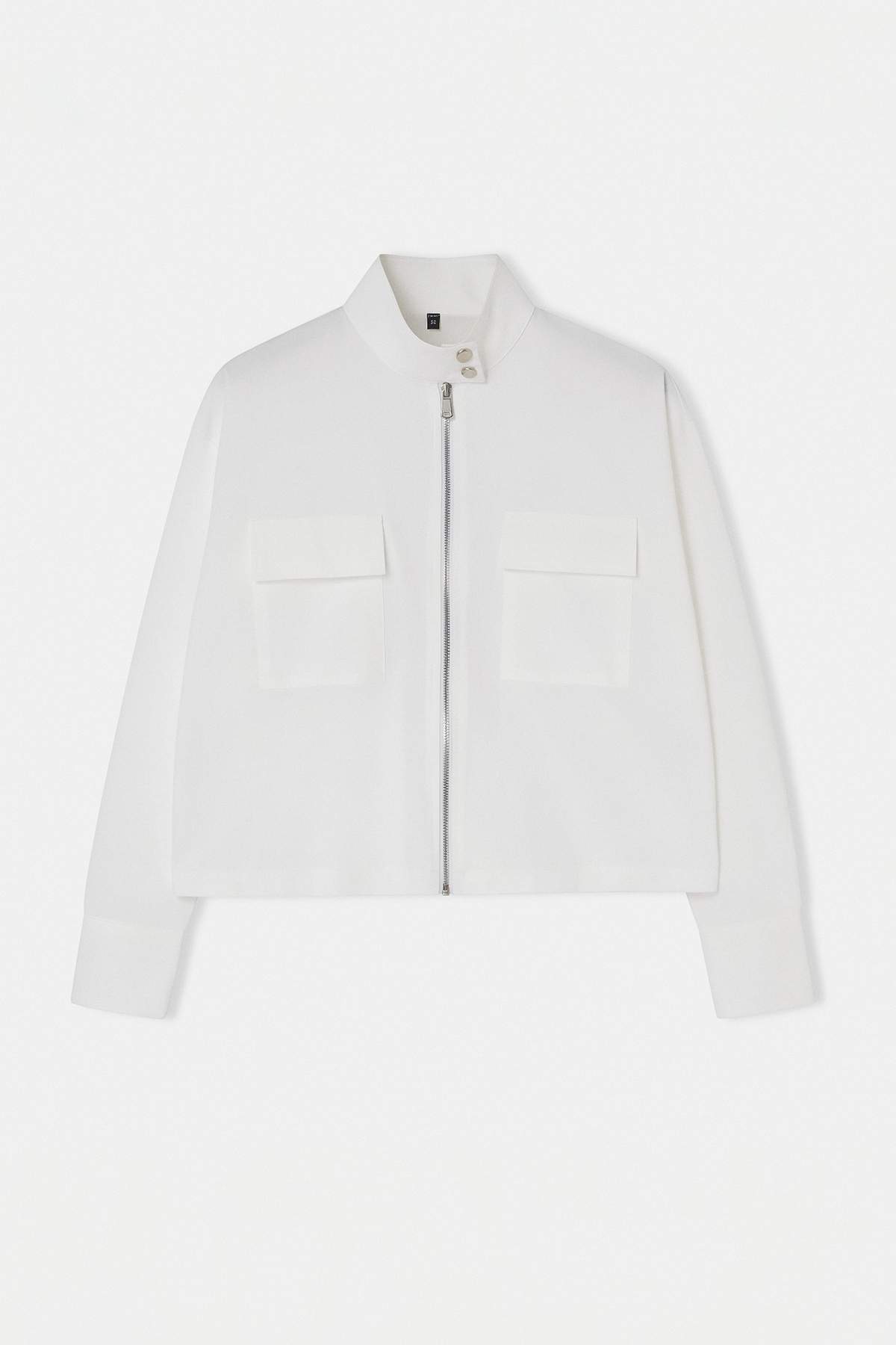 Trendyolmilla  Beyaz Geniş Kalıp Fermuar Detaylı Dik Yaka Gömlek TWOSS26GO00183