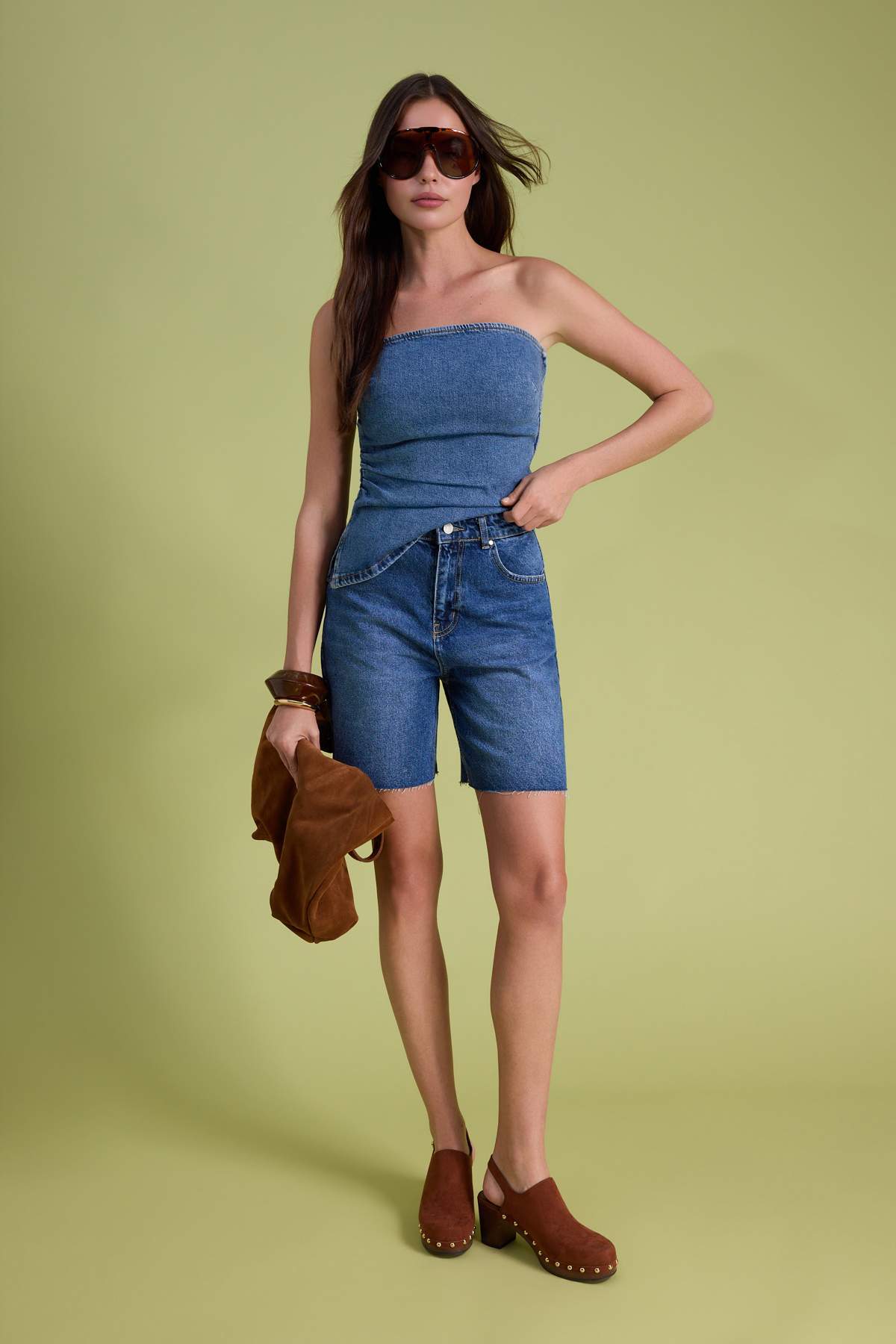 Trendyolmilla  Koyu Mavi Yüksek Bel City Boy Denim Şort TWOSS26SR00107