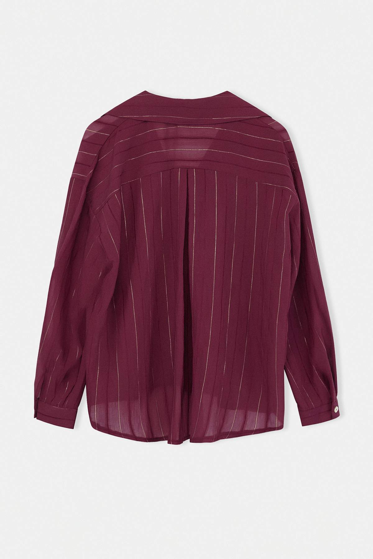 Trendyolmilla  Bordo V Yaka Oversize Altın Varak Simli Trans Gömlek TDRSS26GO00046 - Görsel 2