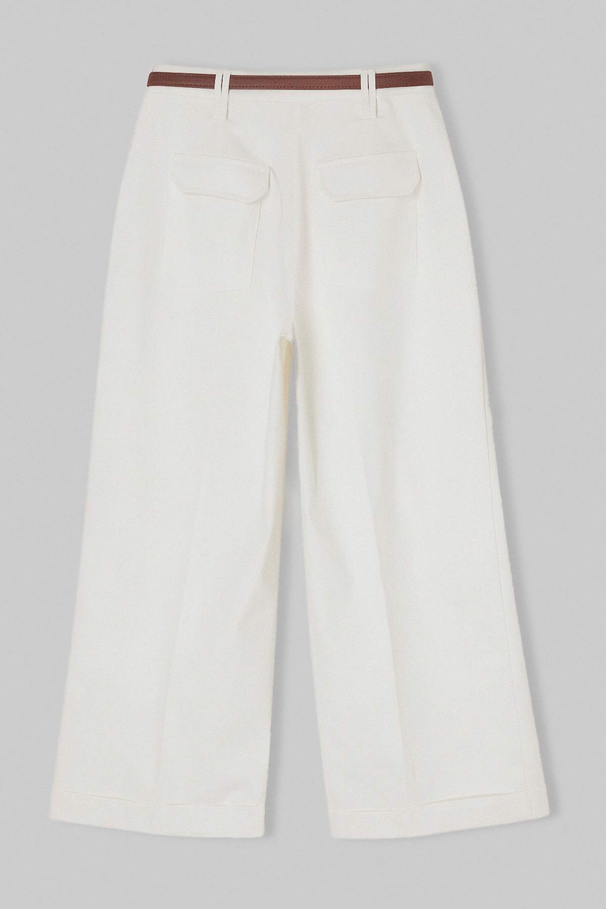 Trendyolmilla  Beyaz Kemerli Pili Detaylı Dokuma Gabardin Pantolon TWOSS26PL00087 - Görsel 6