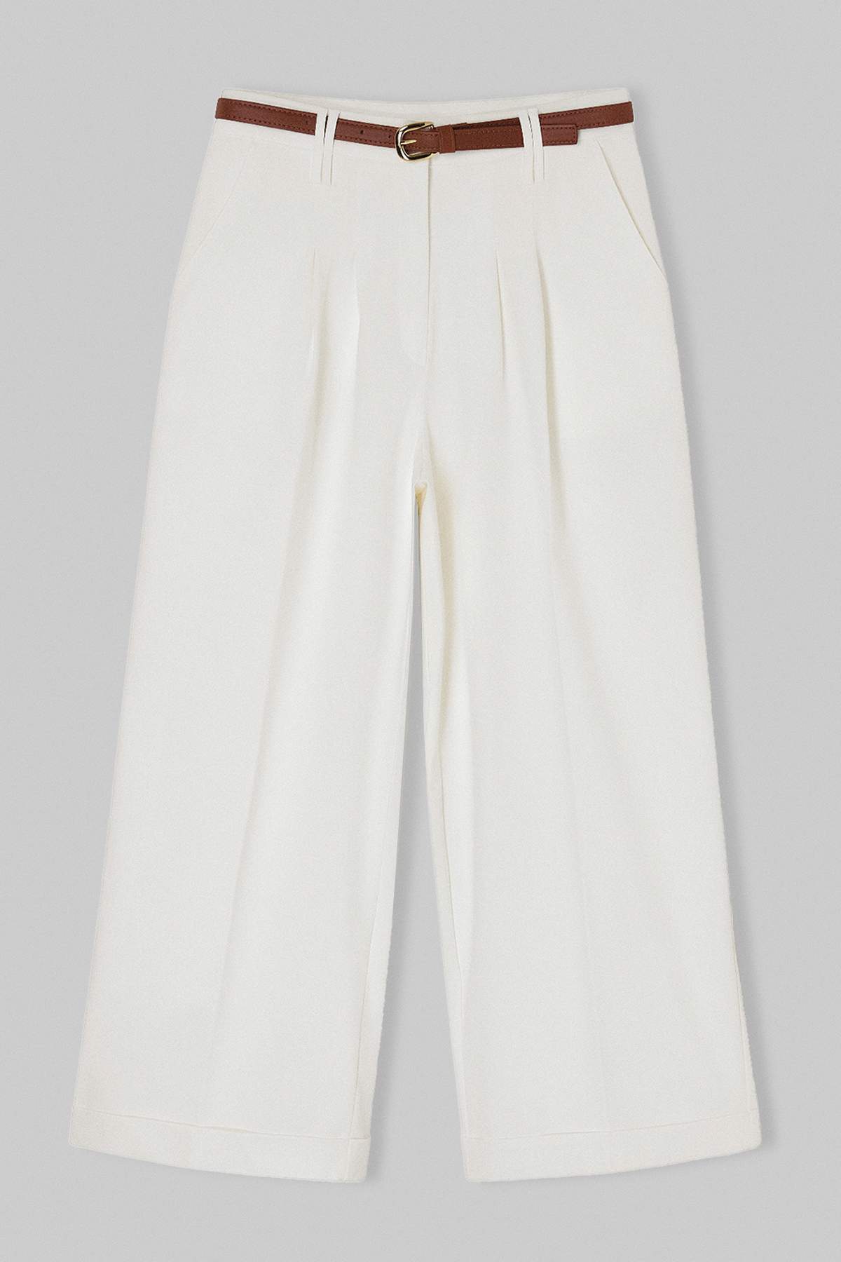 Trendyolmilla  Beyaz Kemerli Pili Detaylı Dokuma Gabardin Pantolon TWOSS26PL00087 - Görsel 5