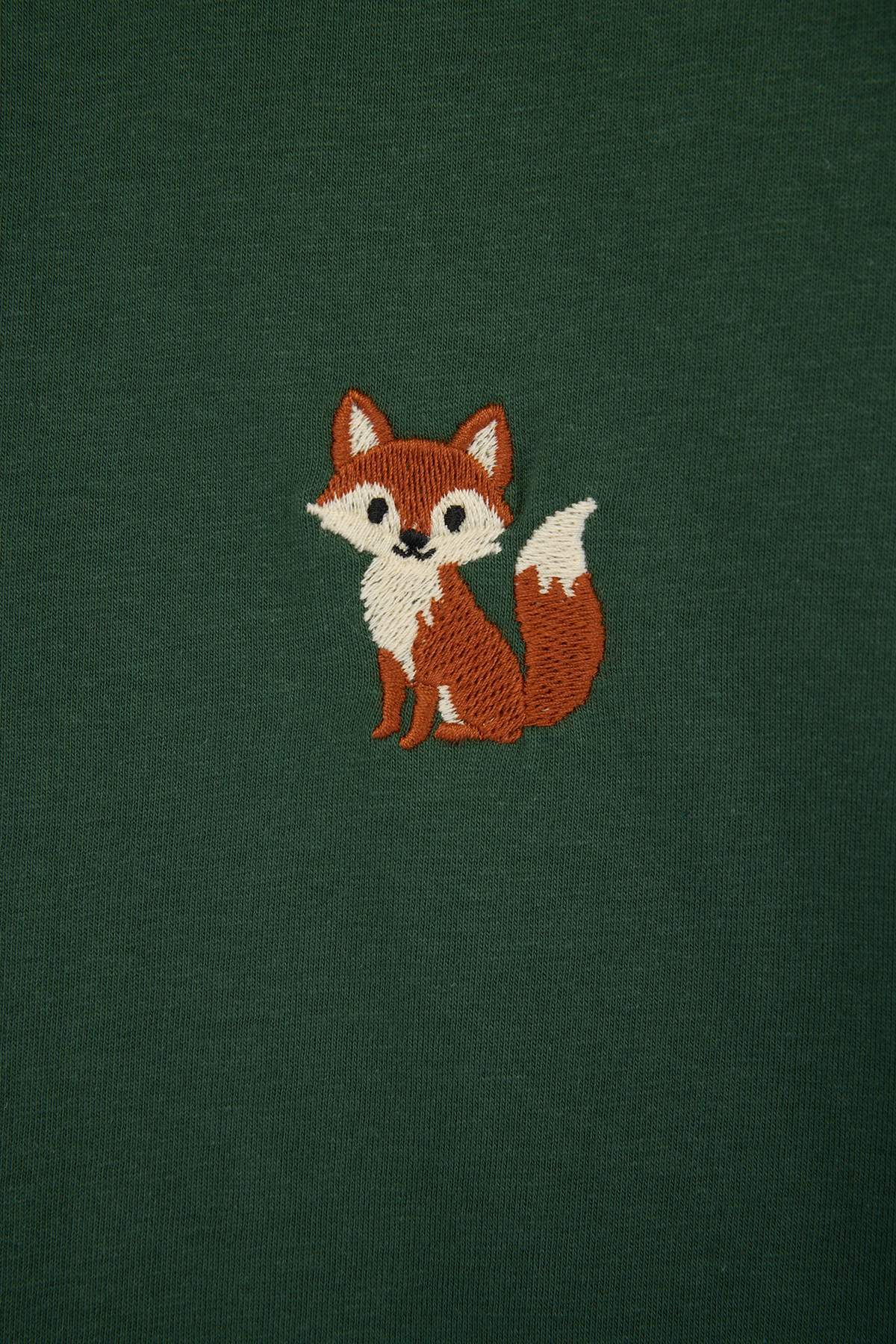 Trendyolmilla  Haki Oversize/Geniş Kesim Tilki Nakışlı %100 Pamuk T-Shirt TMNSS26TS00047 - Görsel 6