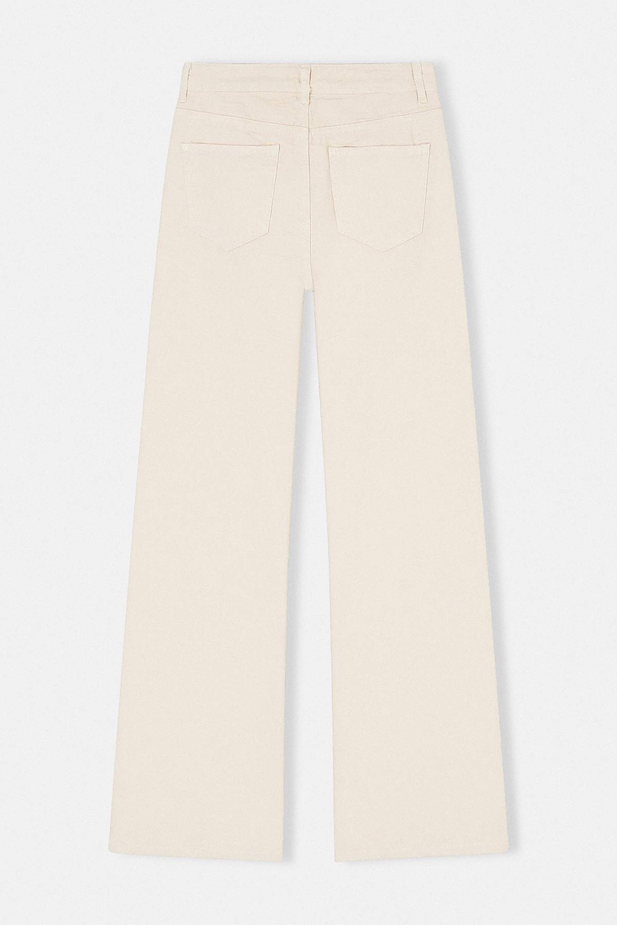 Trendyolmilla  Ekru DOKULU KUMAŞ %100 Pamuk Yüksek Bel Wide Leg Jeans TWOSS26JE00163 - Görsel 6