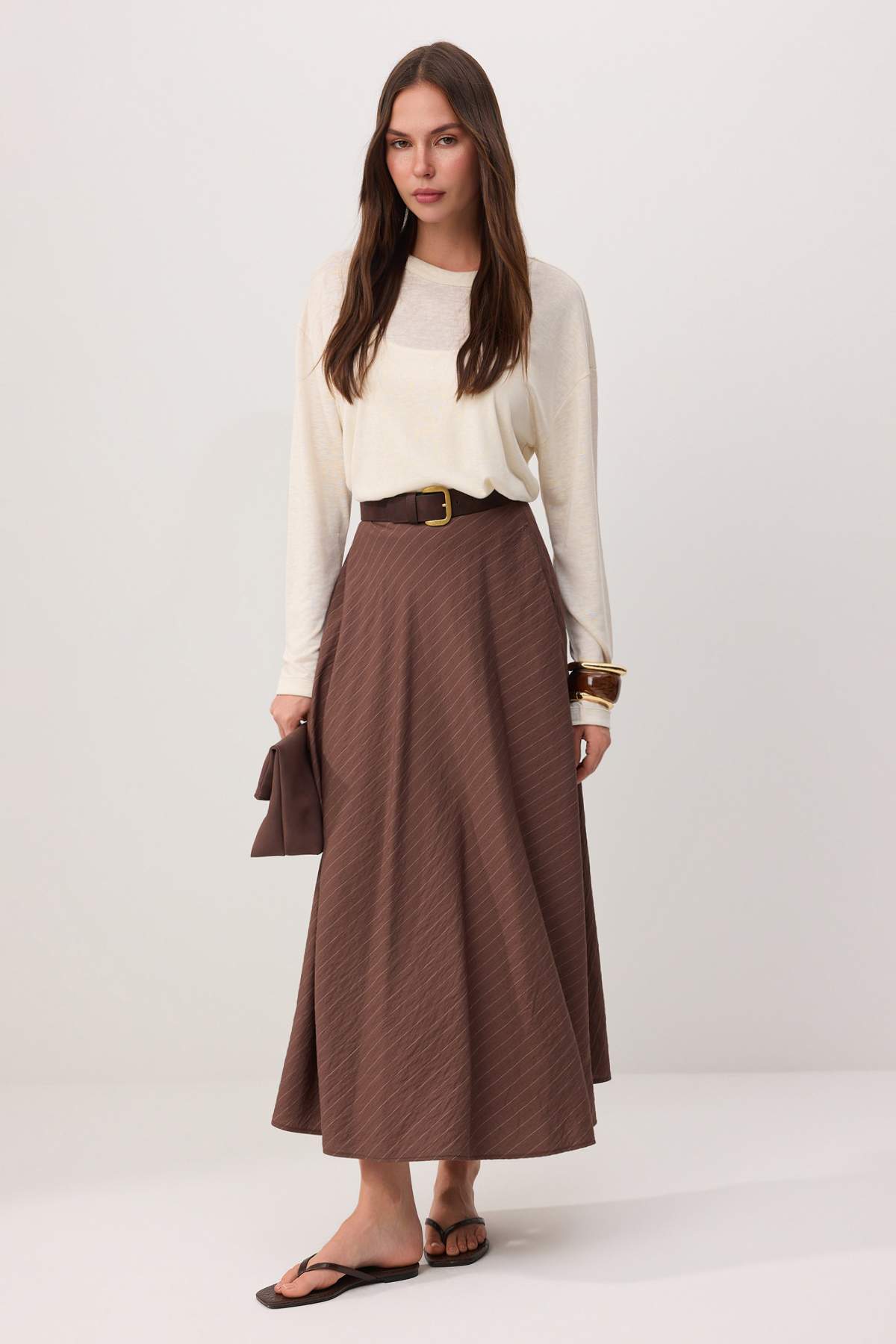 Trendyolmilla  Kahverengi Çİzgili Etek TCTSS26EE00032 - Görsel 2