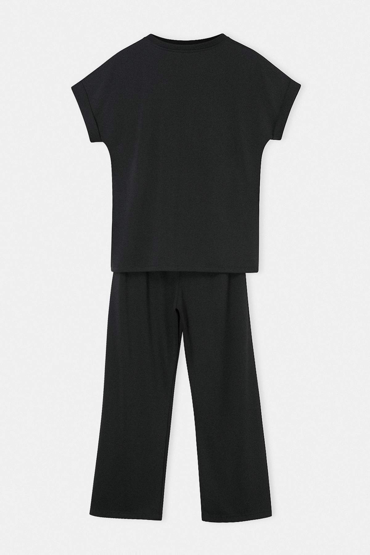Trendyolmilla  Siyah V Yaka Kısa Kol Rahat Kalıp Dikişli Alt-Üst Modal Takım TDRSS26AU00027 - Görsel 2