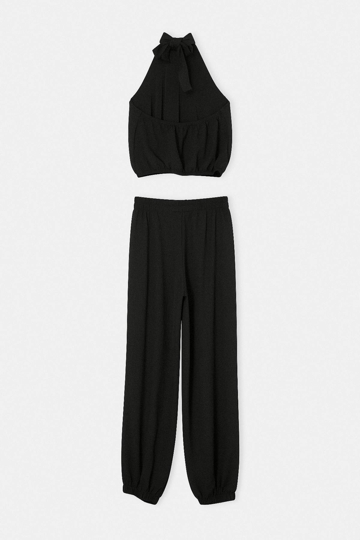 Trendyolmilla  Siyah Boyundan Bağlı Şalvar Pantolon Rahat Kalıp Takım TDRSS26AU00024 - Görsel 2