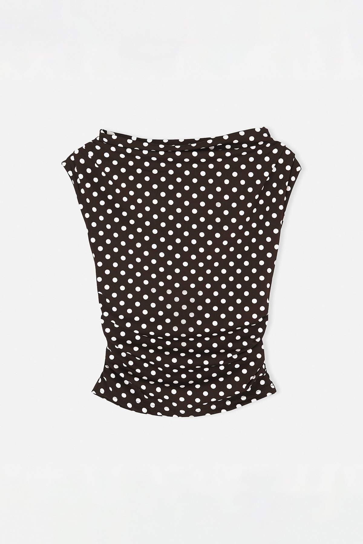 Trendyolmilla  Kahverengi Puantiyeli Degaje Yaka Yanı Lastikli Bluz TDRSS26BZ00041 - Görsel 2