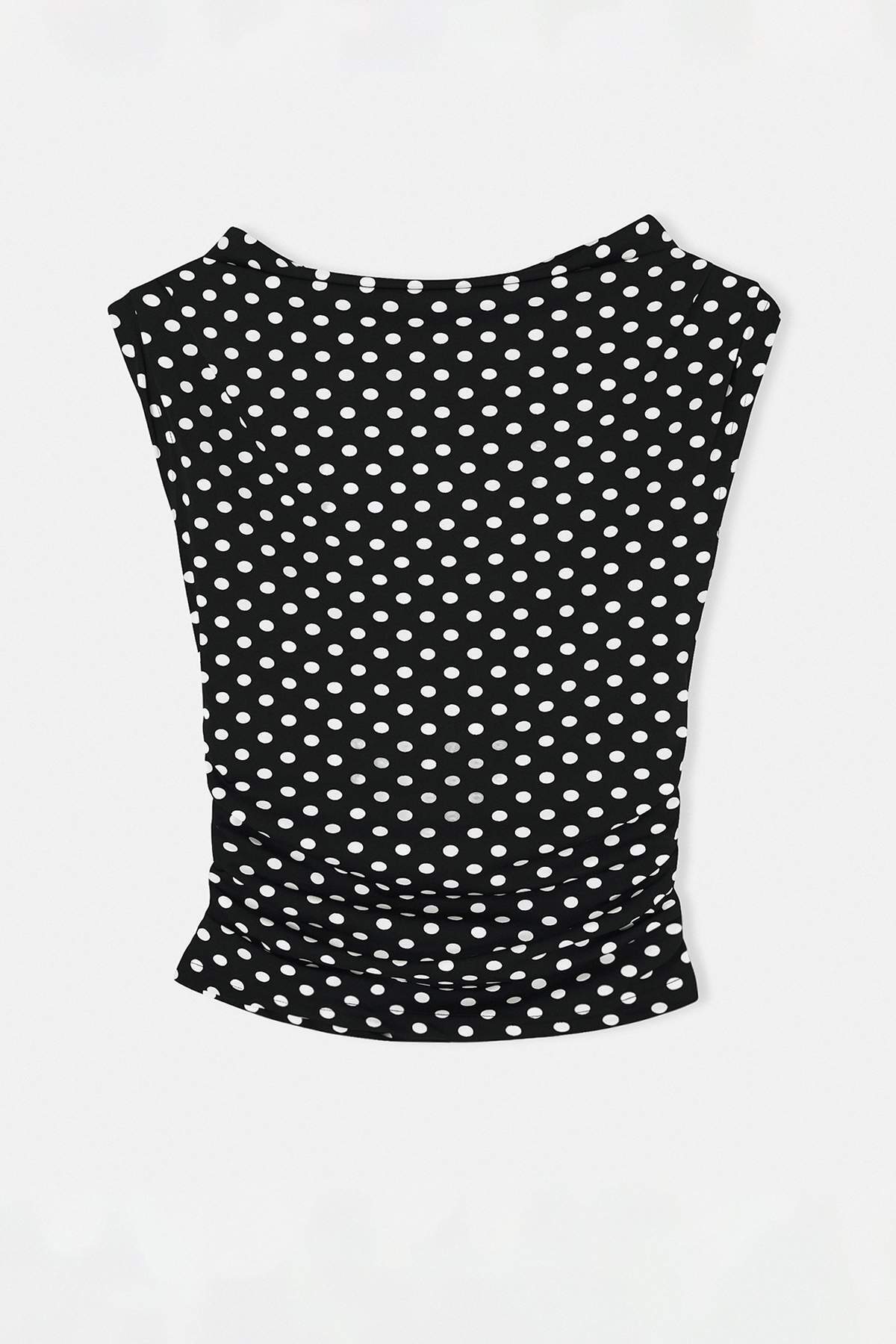 Trendyolmilla  Siyah Puantiyeli Degaje Yaka Yanı Lastikli Bluz TDRSS26BZ00041 - Görsel 2
