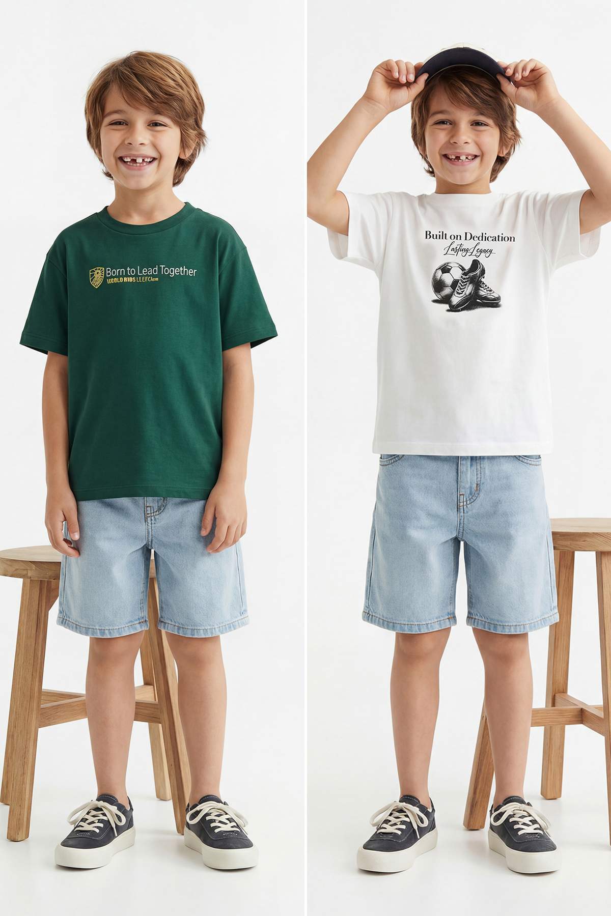 Trendyolmilla Kids Ekru-Yeşil Baskılı Erkek Çocuk Örme T-Shirt TKDSS26TS00054