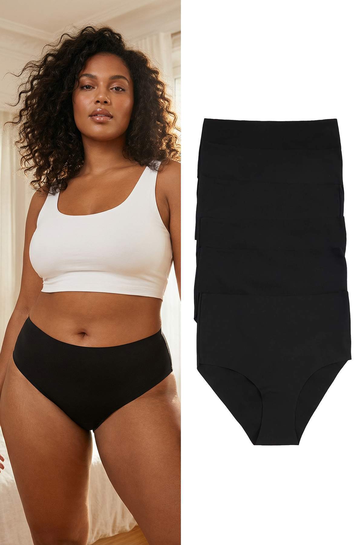 Trendyolmilla Curve Siyah 6'lı Micro Dikişsiz/İz Yapmaz Lazer Kesim Yüksek Bel Hipster Örme Külot TBBSS26CM00013